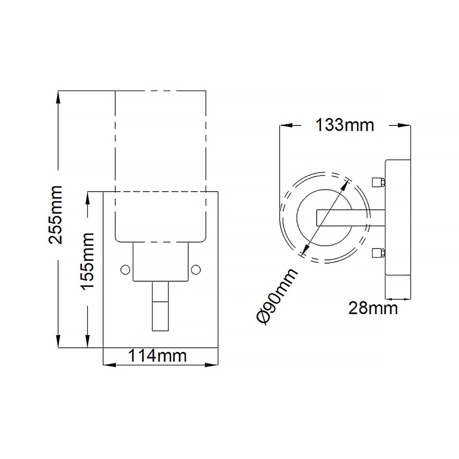 Wandleuchte Glas Metall 25,5 cm hoch in Grau Antik Silber CAD-Diagramm, Diagramm