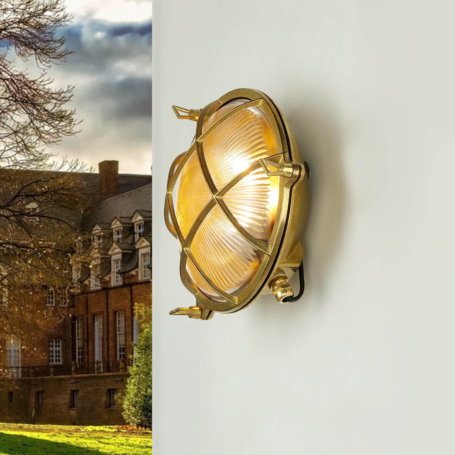 Echt-Messing Außenwandleuchte SERIFOS Riffelglas Beleuchtung, Architektur, Gebäude, Leuchte