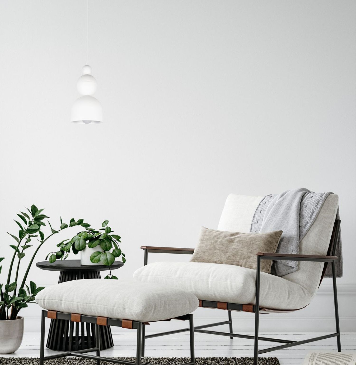 Lampe à suspendre blanche métal Loft Design E27 L:17 cm ronde Moebel, Pflanze, Chaiselongue