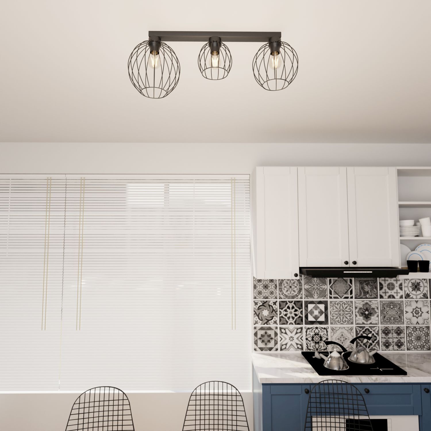 Deckenleuchte Schwarz Draht L:60 cm lang Metall Retro Drinnen, Innenarchitektur, Kronleuchter, Küche, Leuchte