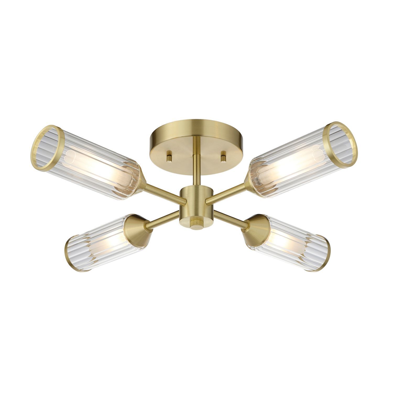 Lampe de plafonnier en métal verre cannelé L : 55 cm en laiton G9
