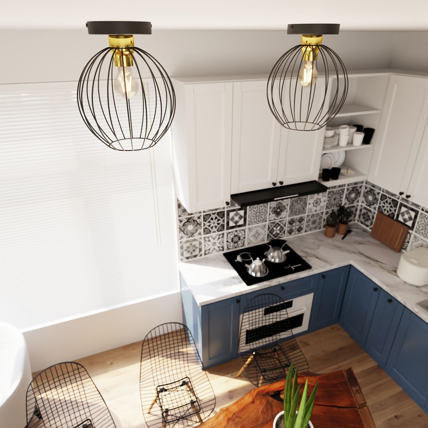 Elegante Deckenleuchte Schwarz Gold Metall Ø24 cm E27 Drinnen, Küche, Innenarchitektur, Leuchte, Kronleuchter