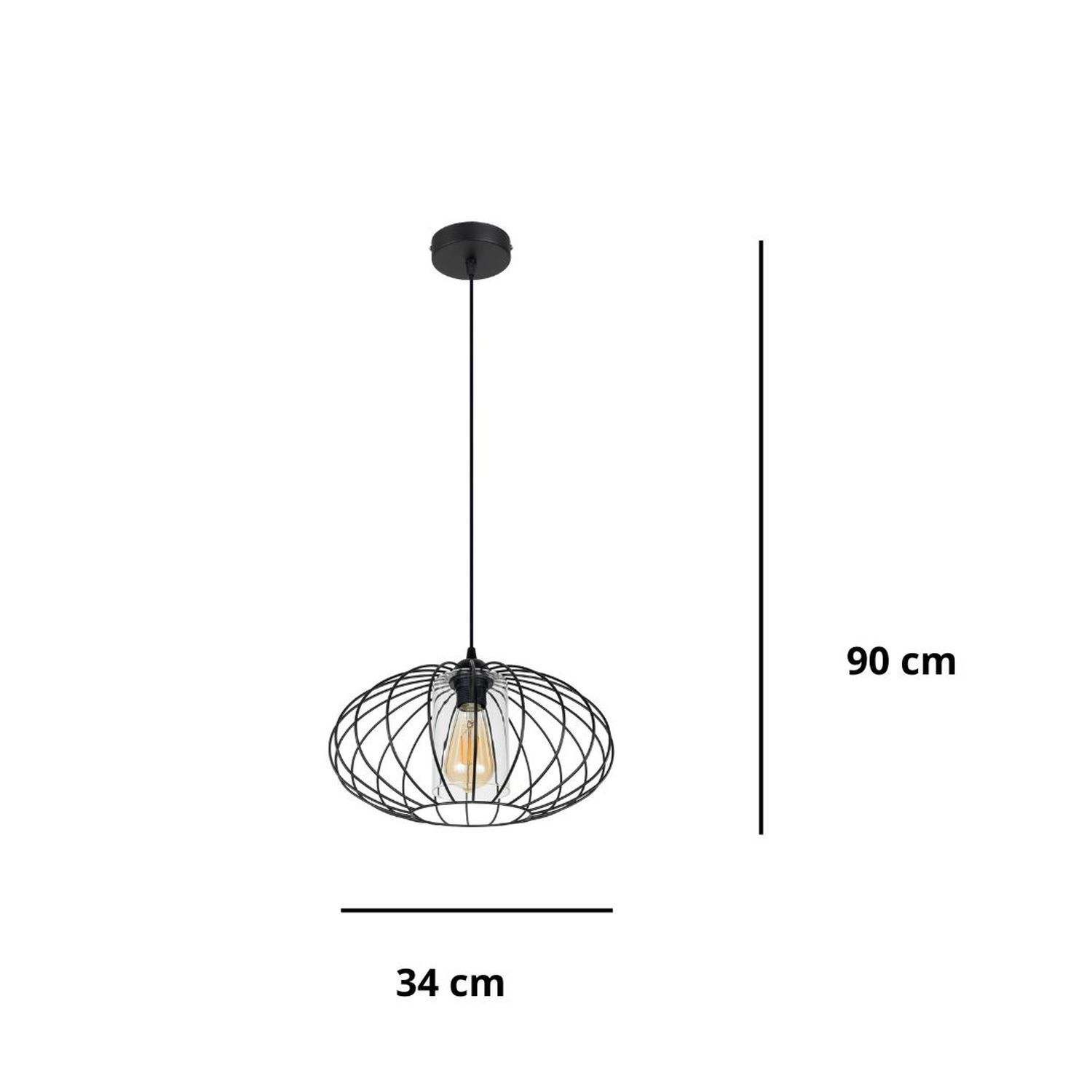 Runde Pendelleuchte Schwarz Metall Ø34 cm E27 Retro