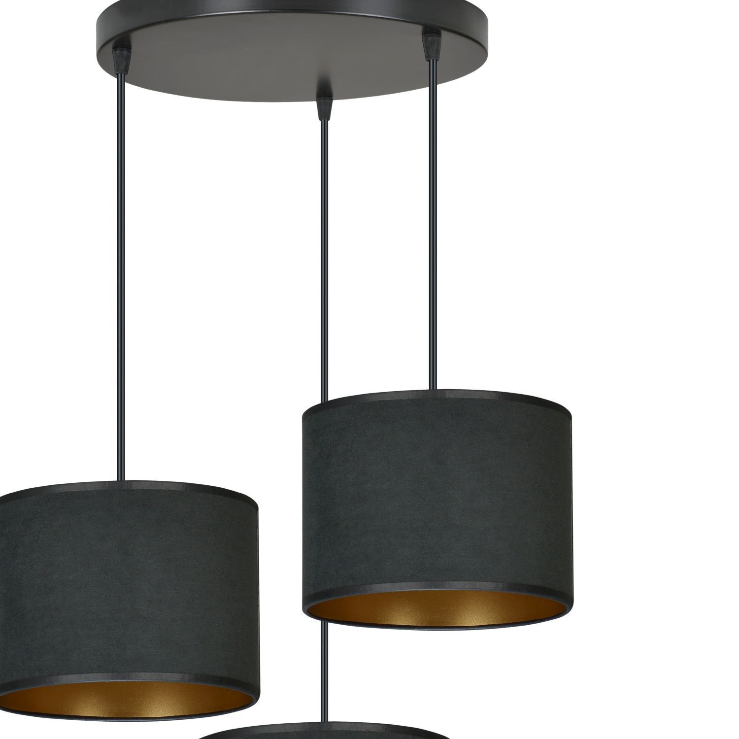 Lampe à suspendre 3 flammes tissu métal noir or E27