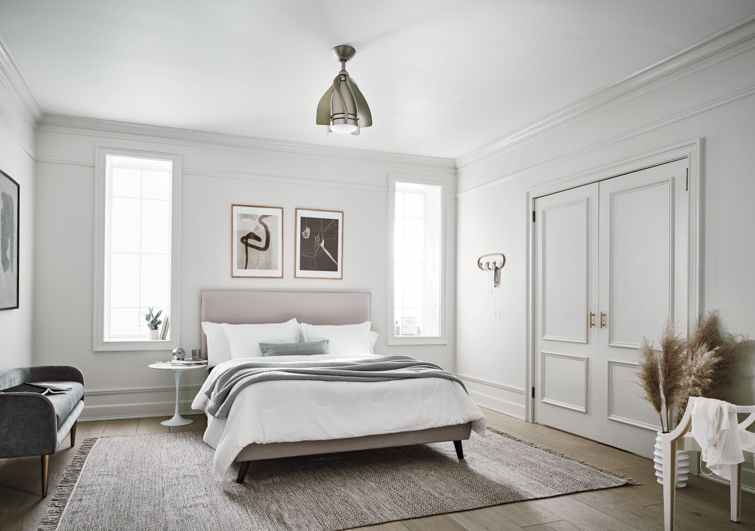 bett, schlafzimmer, neutral, betttuch, teppich
