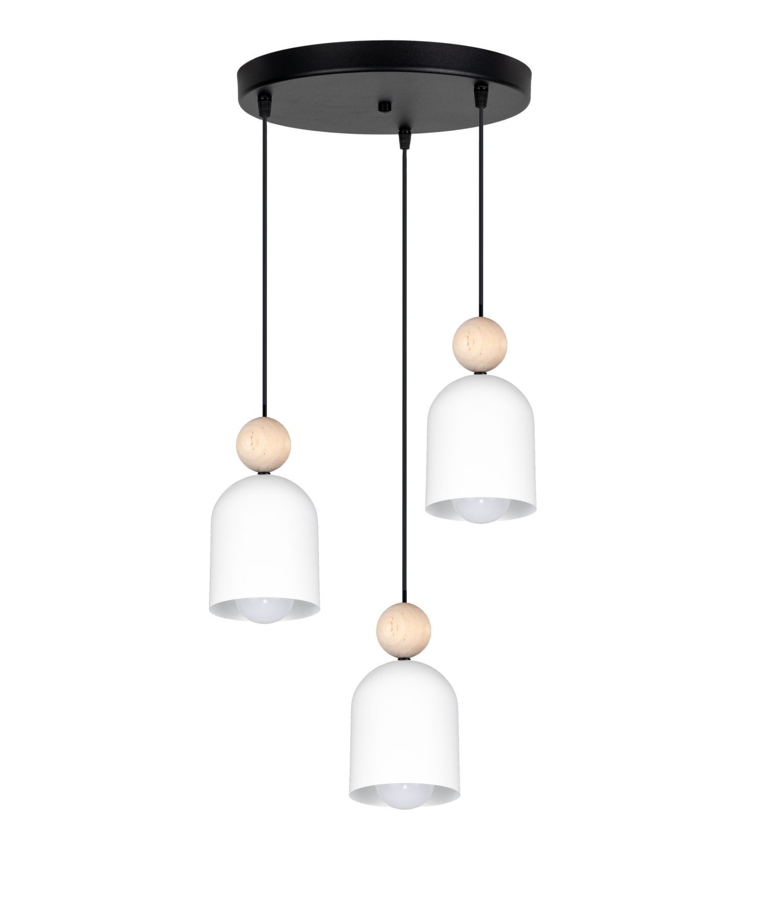 Runde Pendelleuchte Weiß Metall Holz 3-flmg E27 Ø36 cm Deckenleuchte, Lampe, Leuchte