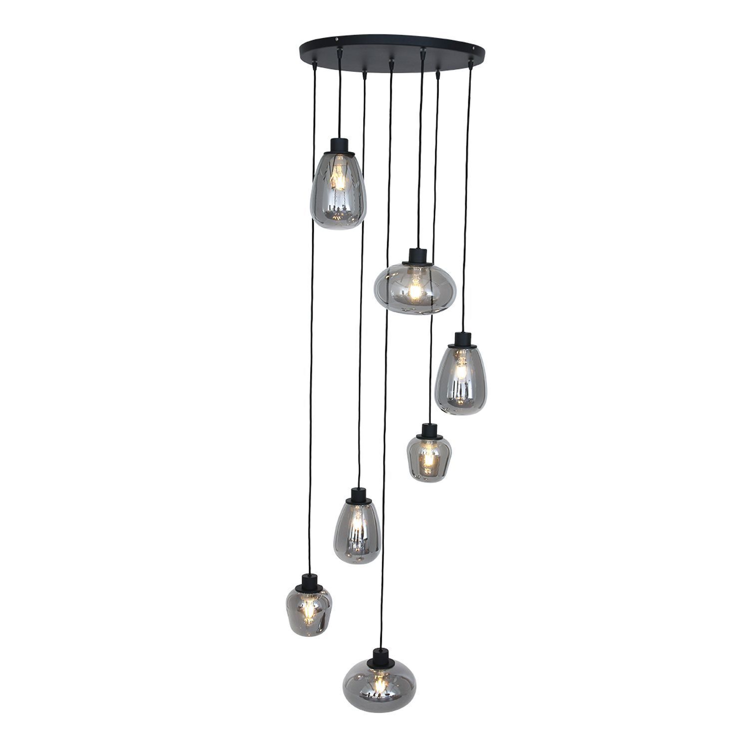 Lampe à suspendre verre métal noir gris fumé Ø50 cm rond