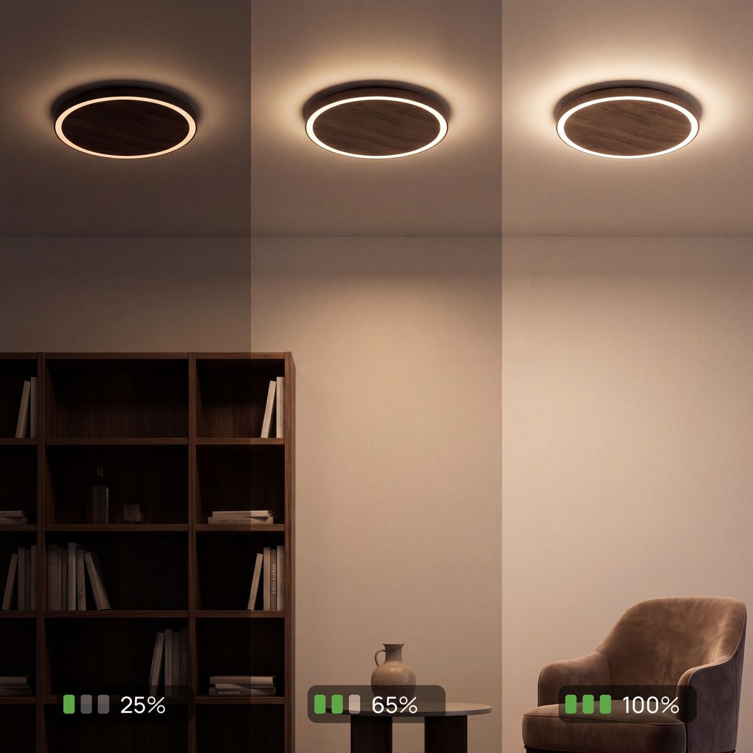 LED Deckenlampe Holz Ø50 cm 3500 K 3 Stufen dimmbar decke-lampe, deckenlampe, interieur, wohnzimmer, sessel