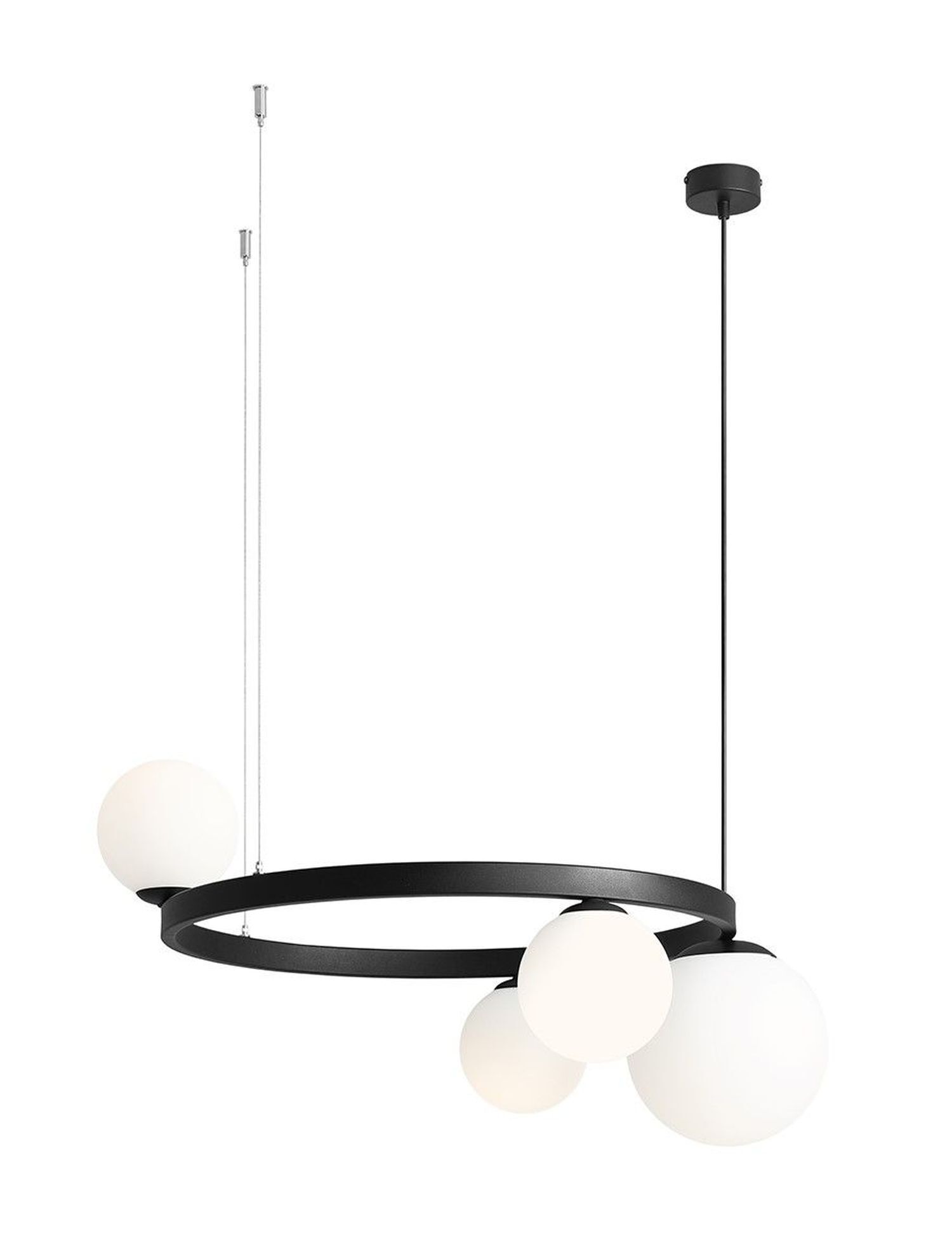 Lampe à suspendre ronde Noir Blanc Boules de verre Métal E27