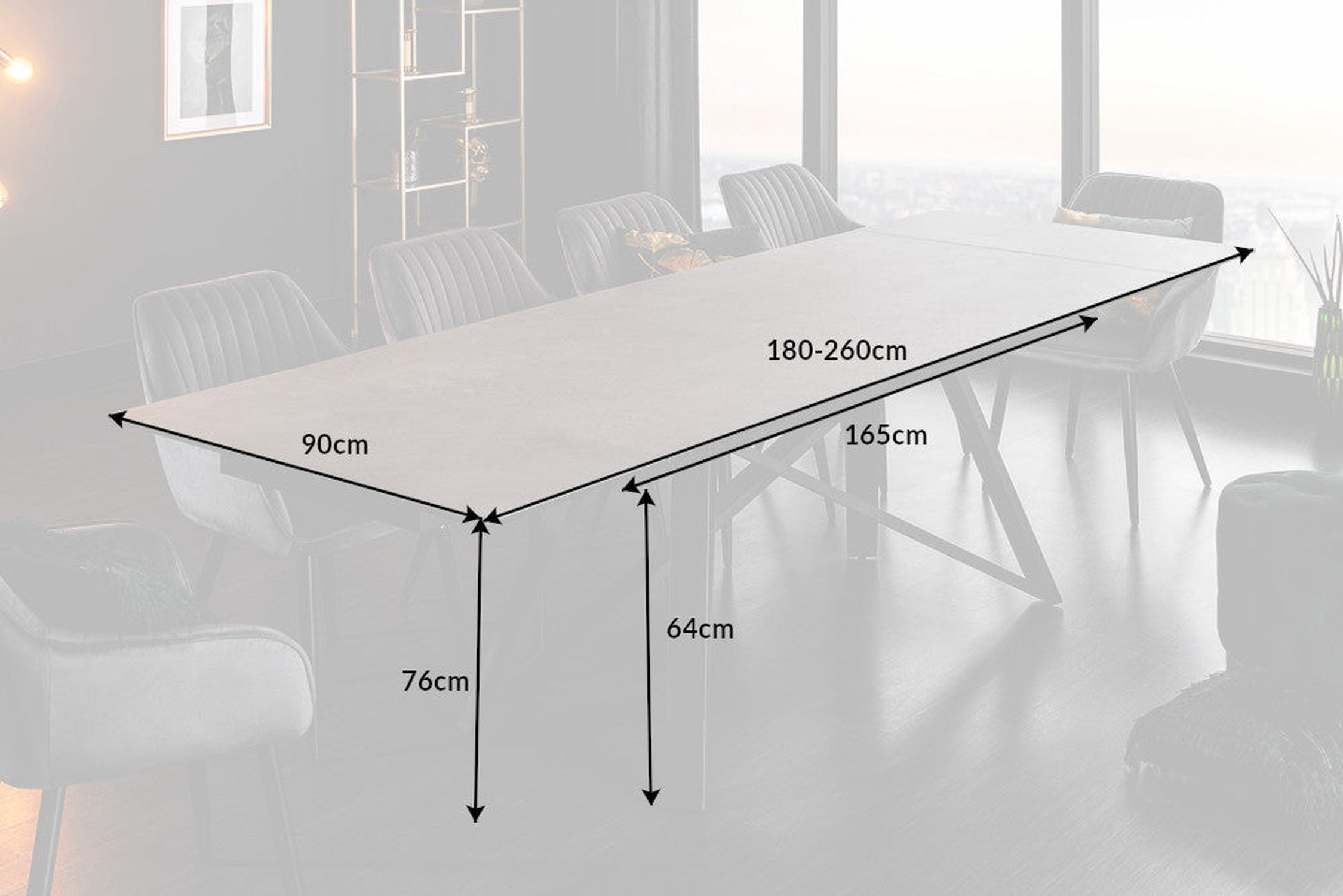 Table de salle à manger extensible en céramique grise noire 180 cm