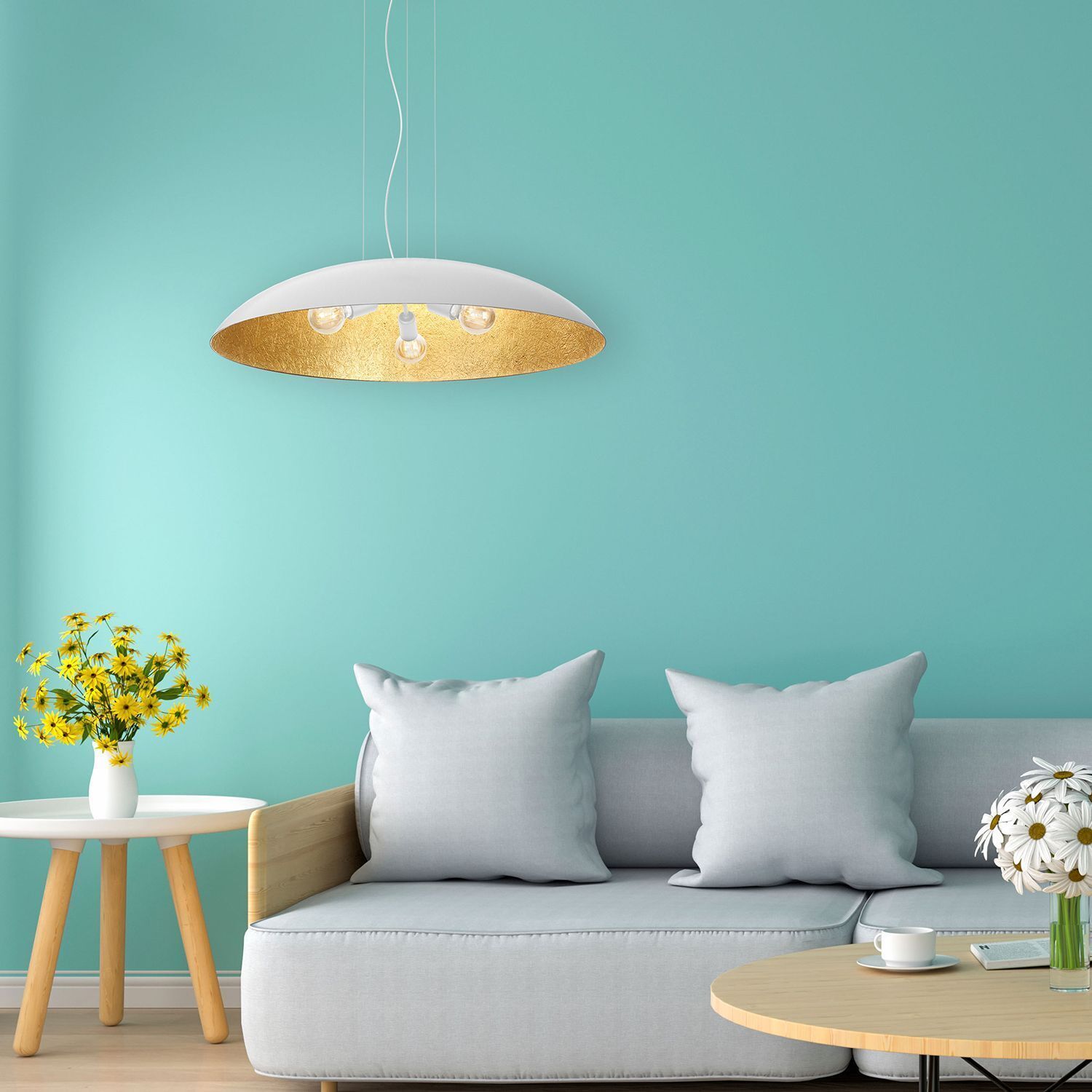 Große Hängelampe Stoff E27 Weiß Gold Ø100 cm rund Kissen, Dekoration für Zuhause, Wohnzimmer, Innenarchitektur, Kopfkissen