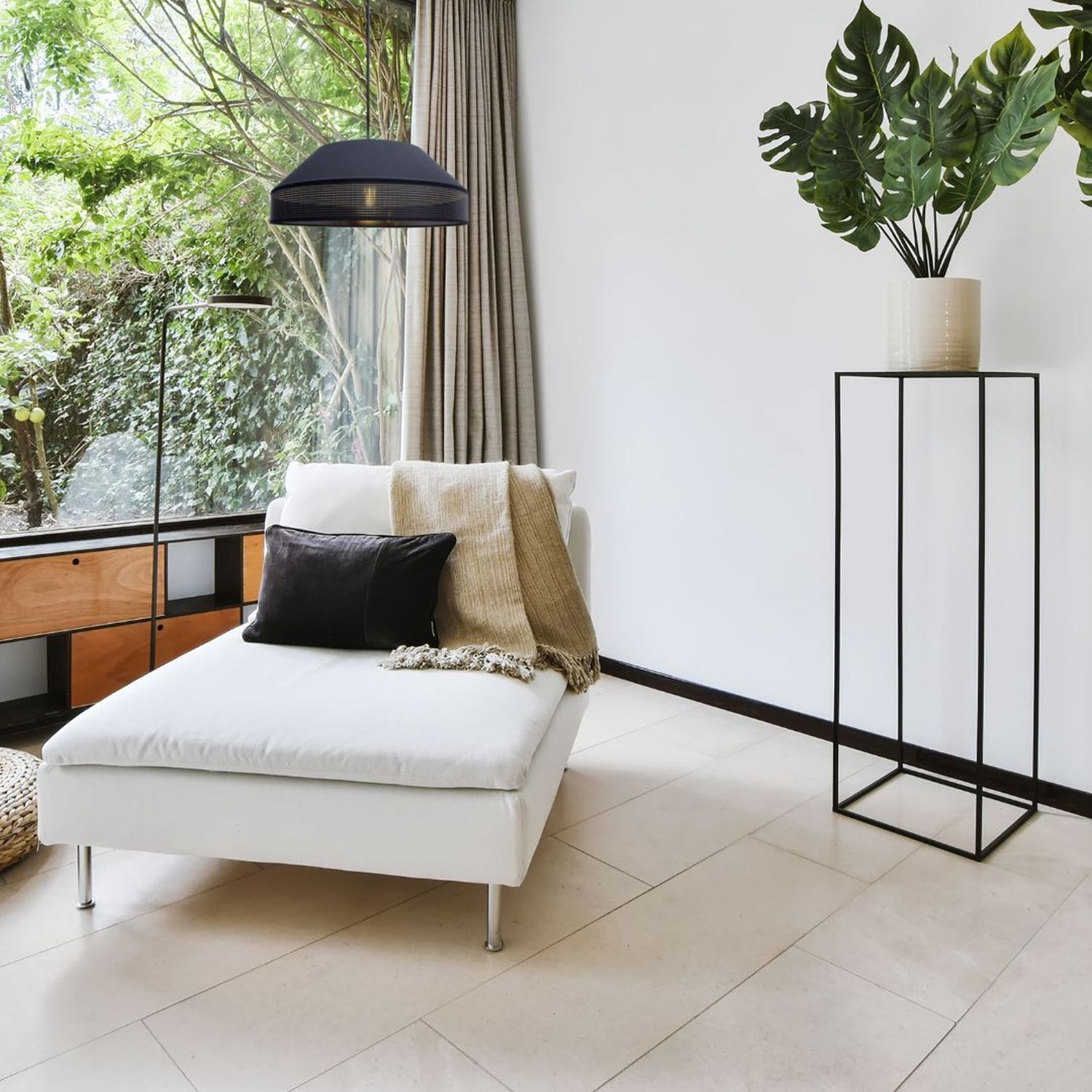 Lampe à suspendre noire tissu anti-éblouissant confortable L:45 cm E27 Moebel, Pflanze, Chaiselongue