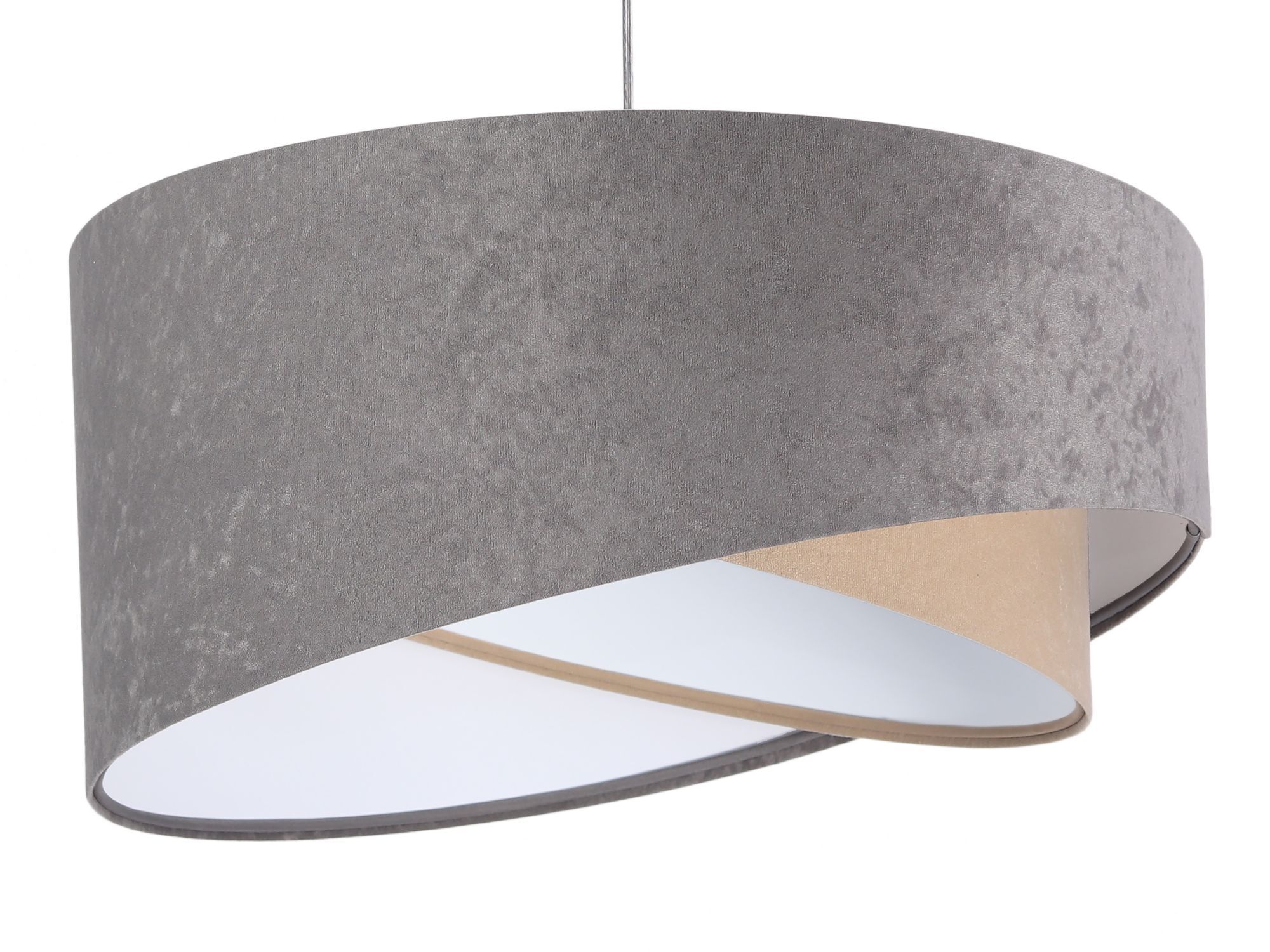 Suspension Grand abat-jour Gris Beige Blanc Tissu