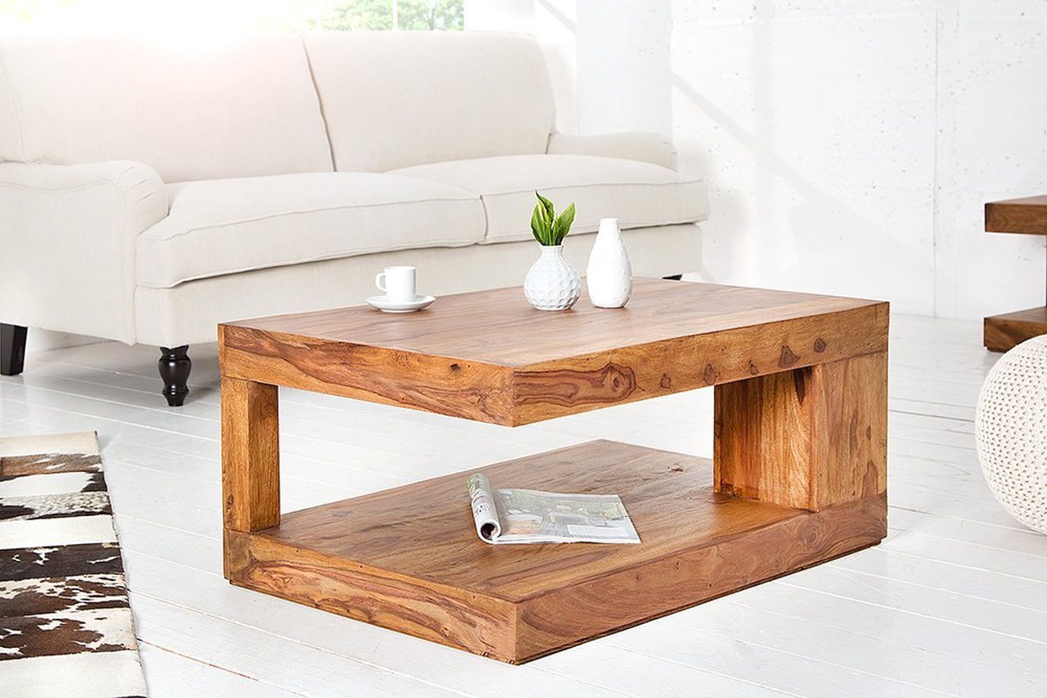 Table basse en bois de sheesham 90x80 cm en naturel