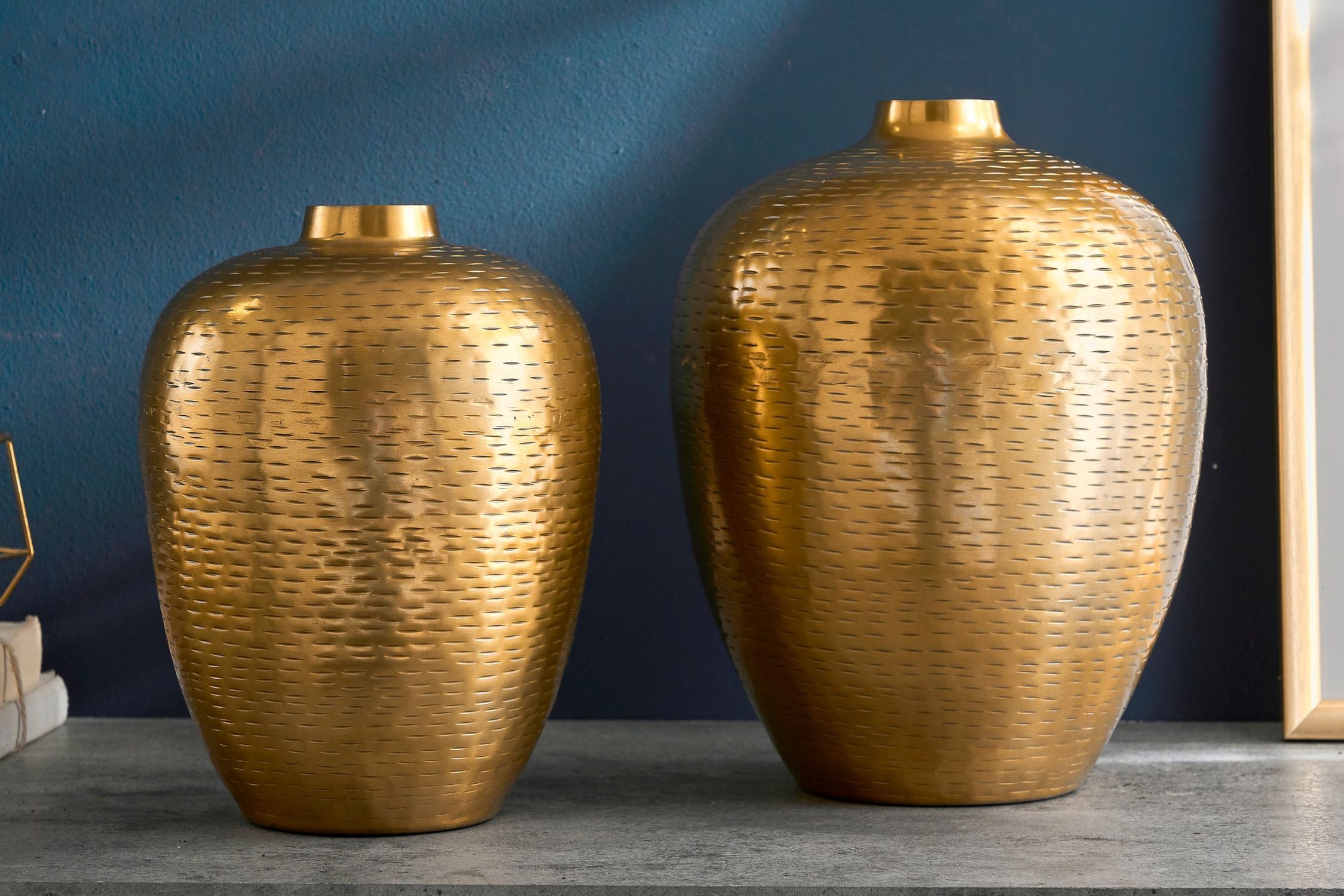 Deko Vase 2er Set Handarbeit Hammerschlag Unikat in Gold Töpferei, Krug, Urne
