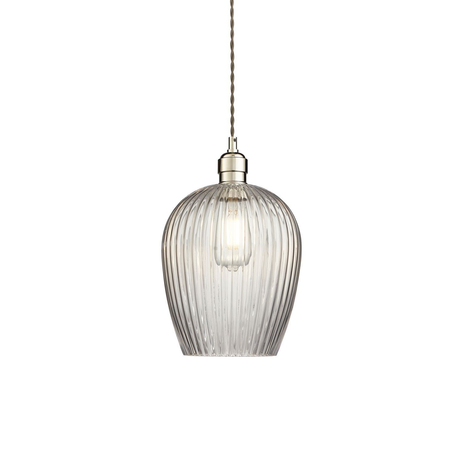 Hängelampe Riffelglas Metall Ø 21 cm Nickel glänzend E27