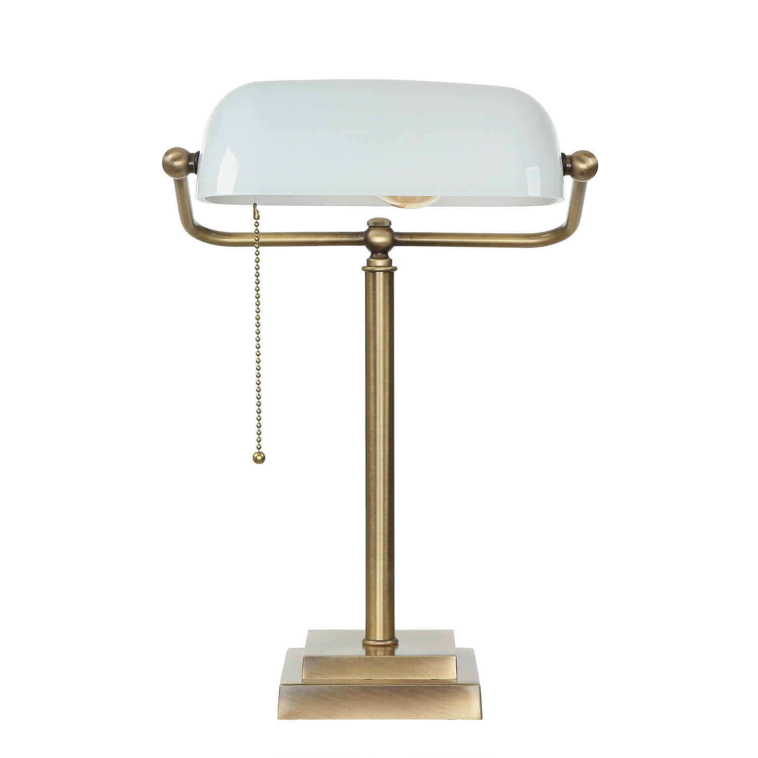 Designer Bankerleuchte in Bronze hell Weiß Echt-Messing Lampe, Tischlampe