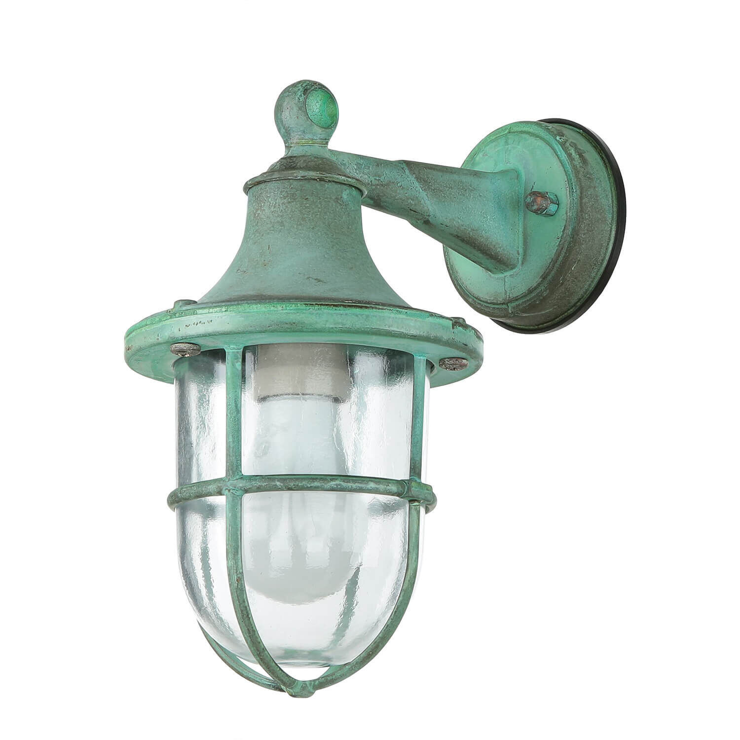 Lampe d'extérieur mur IP64 vert antique verre laiton véritable E27