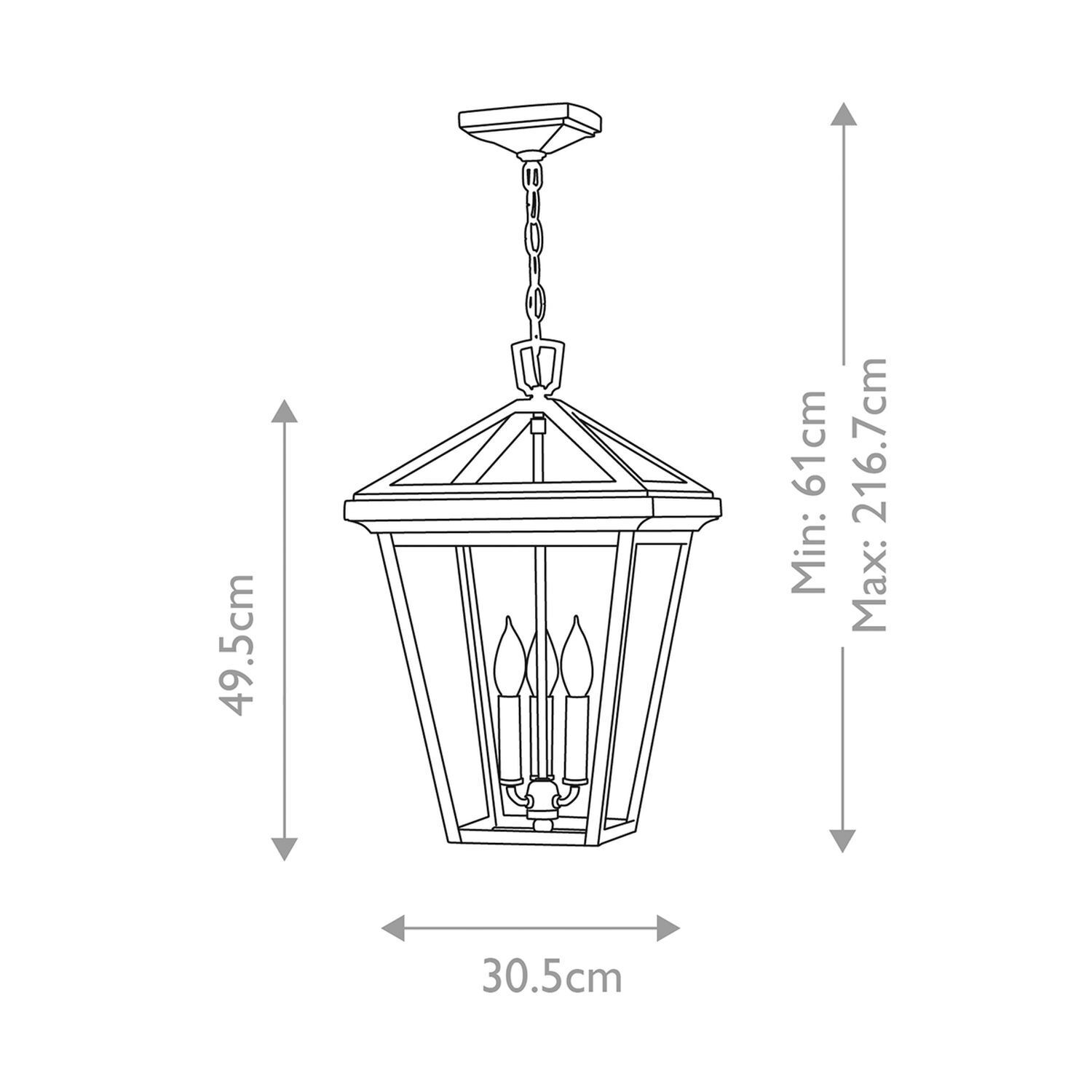 Lampe à suspendre extérieure noire 30,5 cm de large IP44 E14 Alu Verre Lampe
