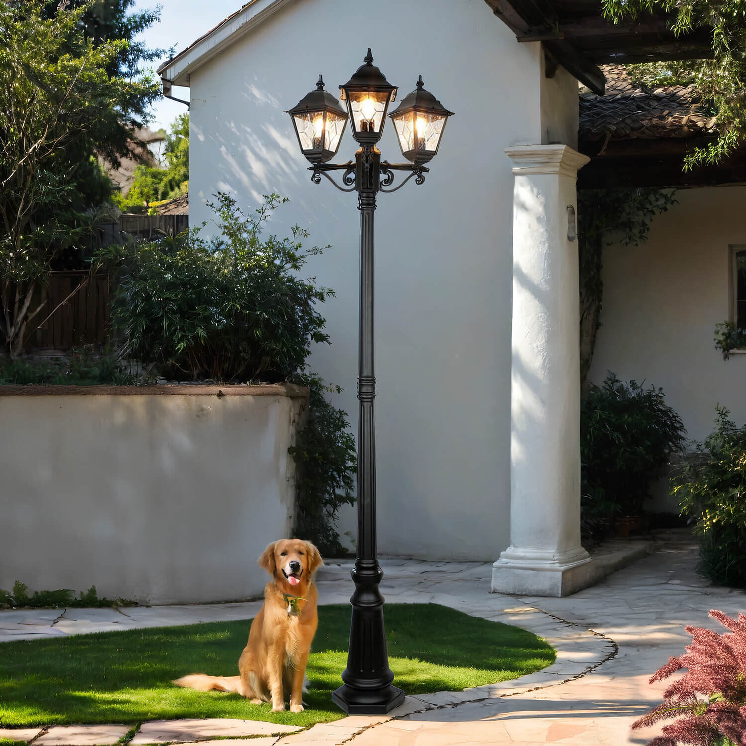 Kandelaber Schwarz 227cm hoch Rustikal LEADWORTH Laternenpfahl, Lampe, Hund, Säugetier, Haustier