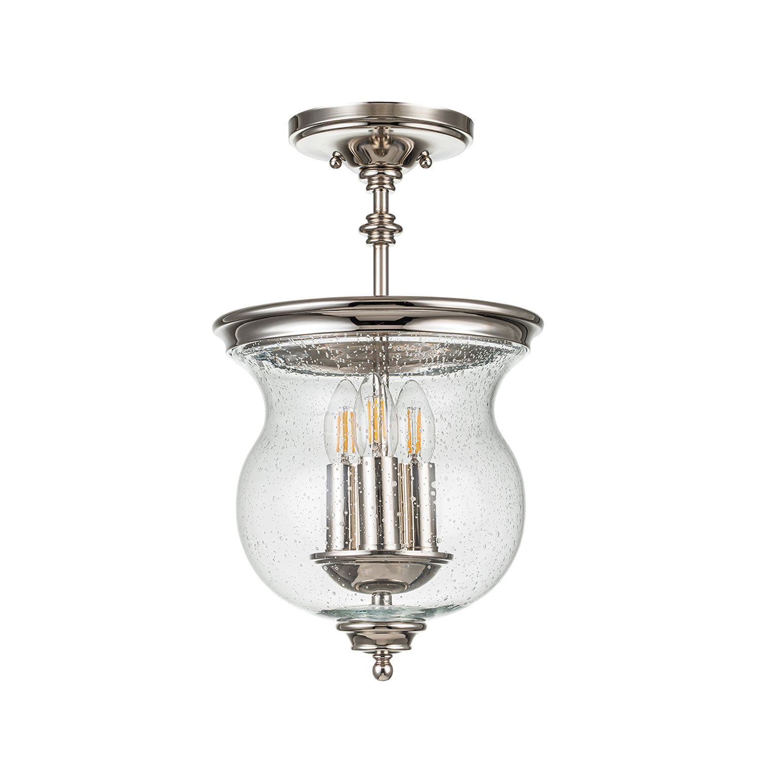 Deckenlampe, Glasschirm, Klarglas, Edison-Glühbirnen, Metallfinish