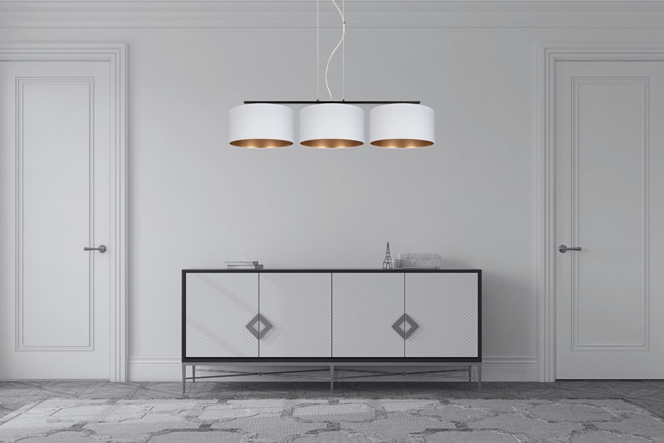 Gemütliche Pendelleuchte Stoff Weiß Gold E27 3-flammig Anrichte, Lampe, Leuchte, Kronleuchter, Fußboden