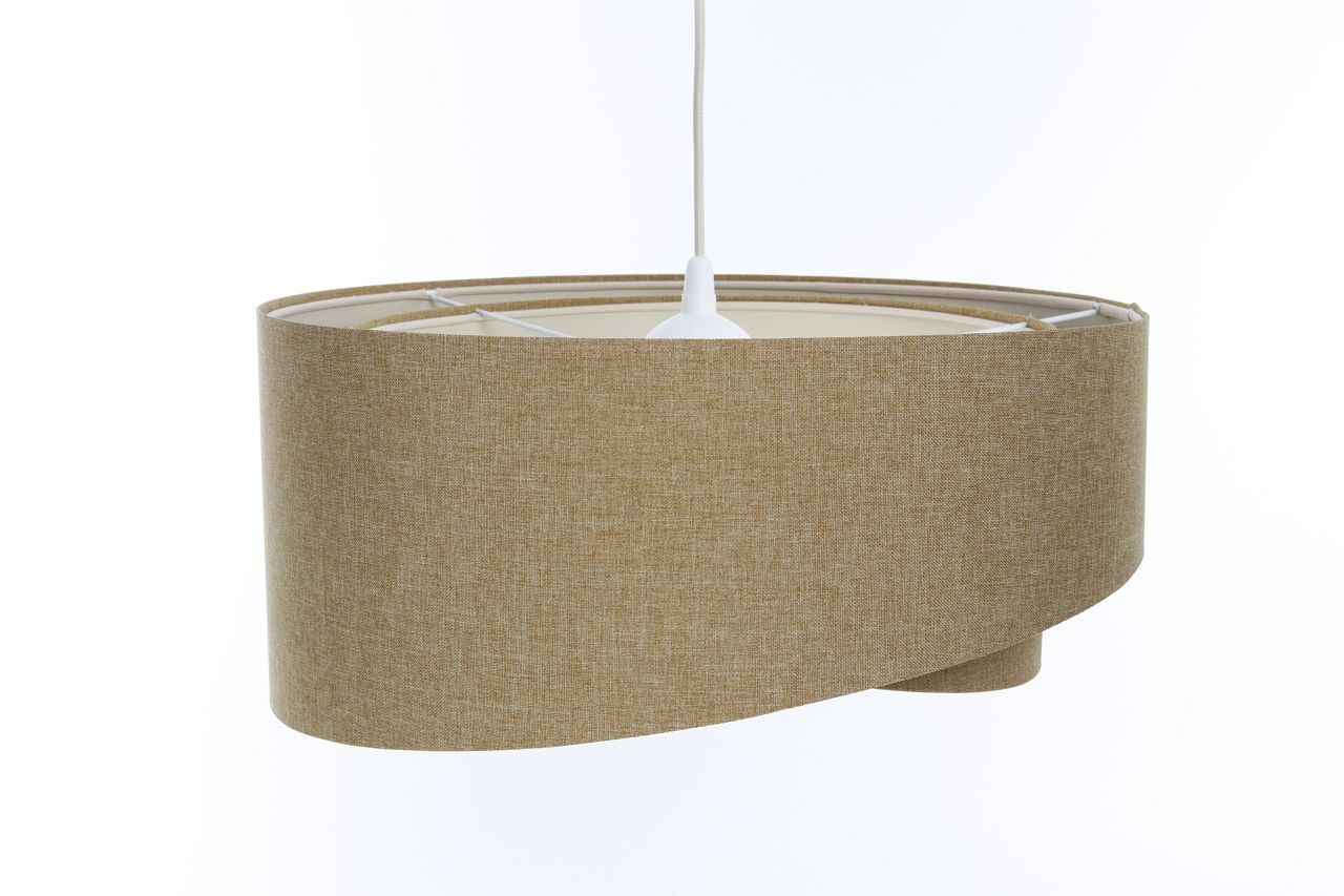 Pendelleuchte rund D: 50 cm E27 Beige Stoff Schirm Boho Lampe