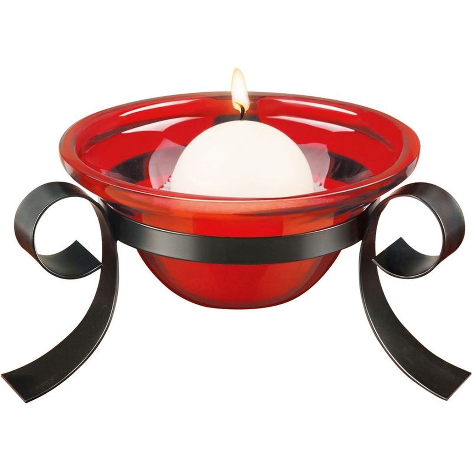 Bougeoir verre métal rouge noir avec bougie boule Ø 21 cm