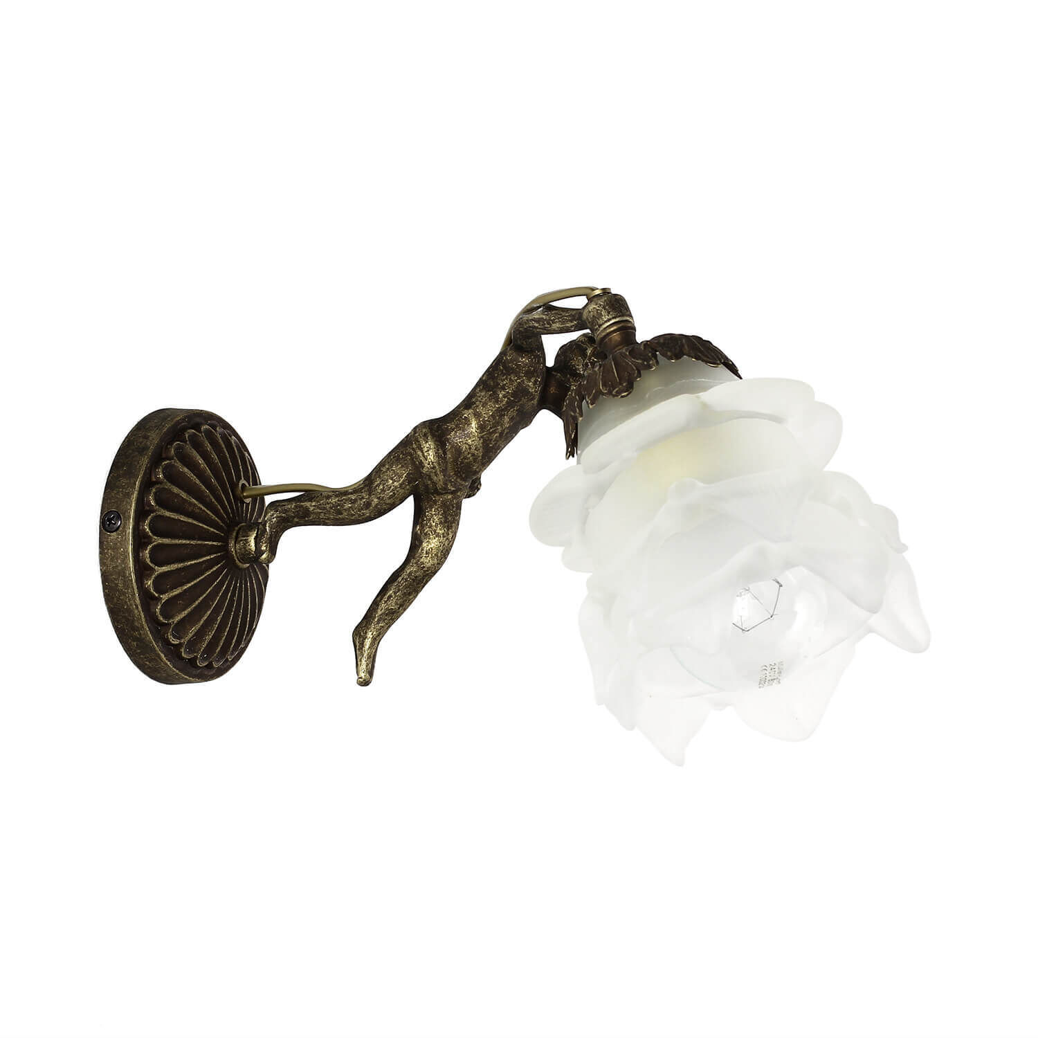 Wandleuchte aus Echt-Messing Antik Bronze Putti Bronze