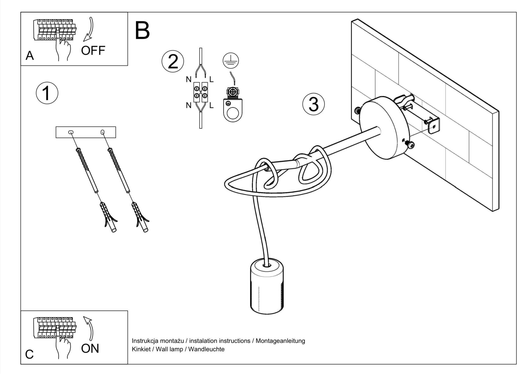 Kabel, Lampe, Wandlampe, Montageanleitung, Kinkiet