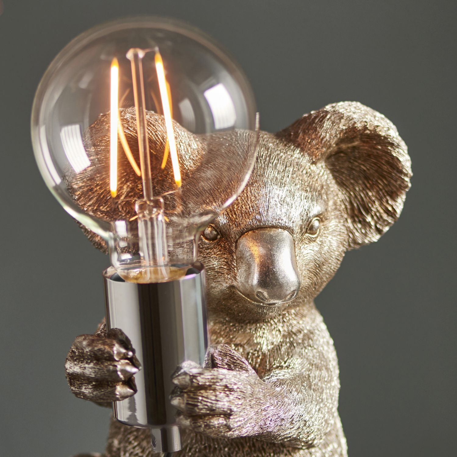 Tischlampe 23 cm Silber antik Koala aus Polyresin Metall E27