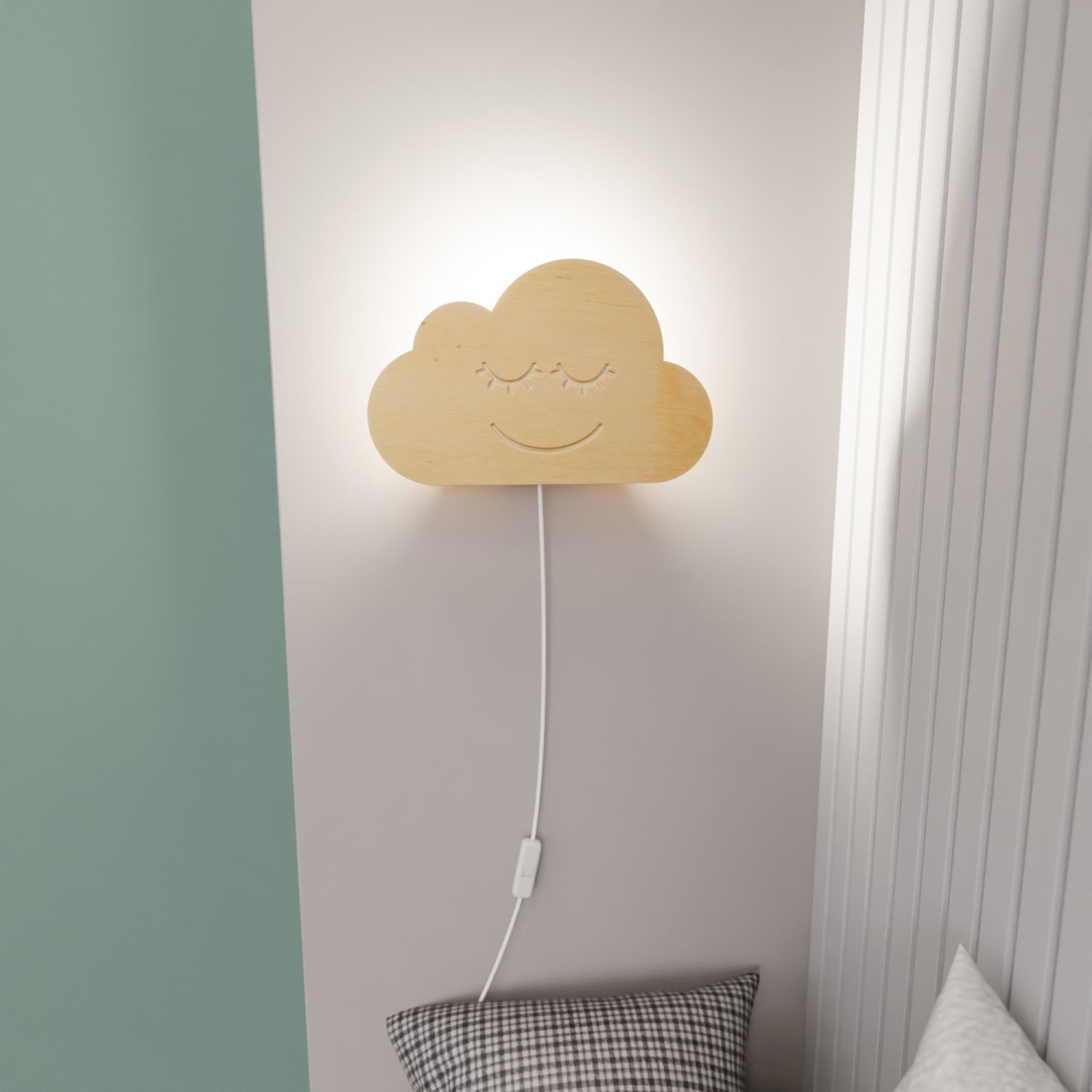 Lampe nuage Fiche Câble Bois E14 L : 30 cm Mur Lampe
