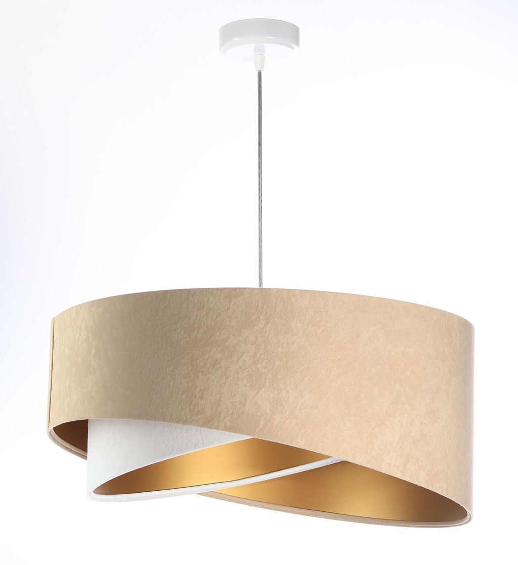 Lampe à suspendre Tissu Beige Or E27 rond D : 50 cm Aspect velours