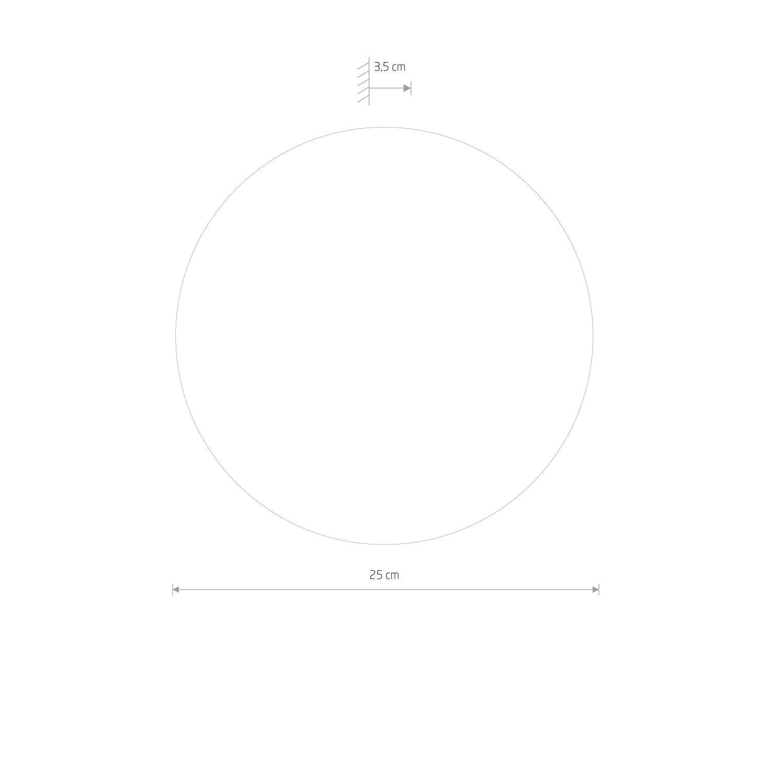 Kreis, Kreisdiagramm, Durchmesser 25 cm, Radius 3,5 cm, Technische Zeichnung