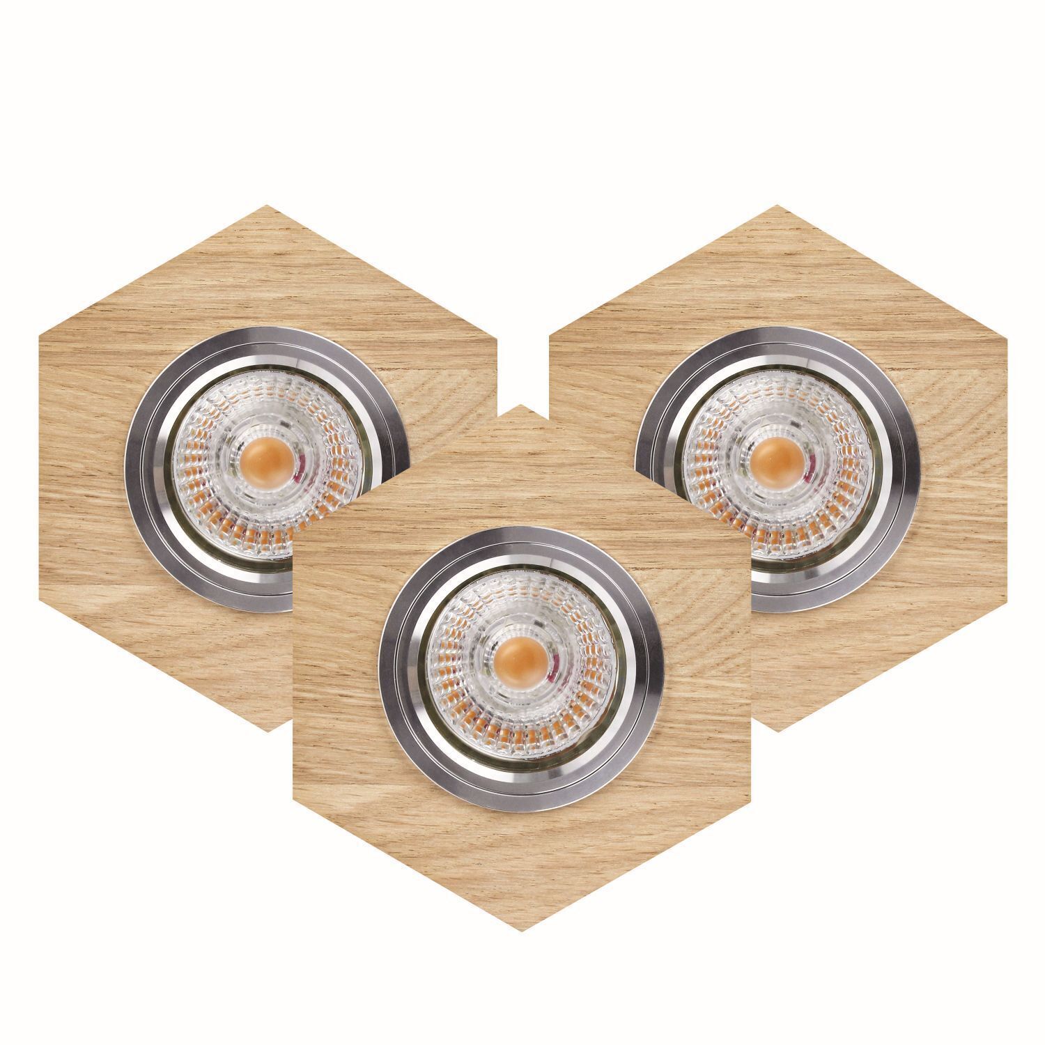 Einbauspot 3-er Set Holz Metall beweglich mit LED
