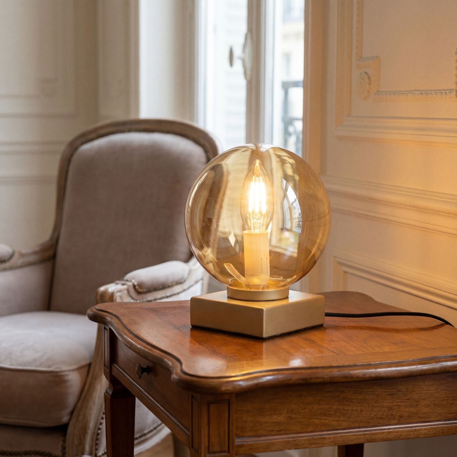 Lampe de table en or ambre 17,5 cm E14 boule élégante