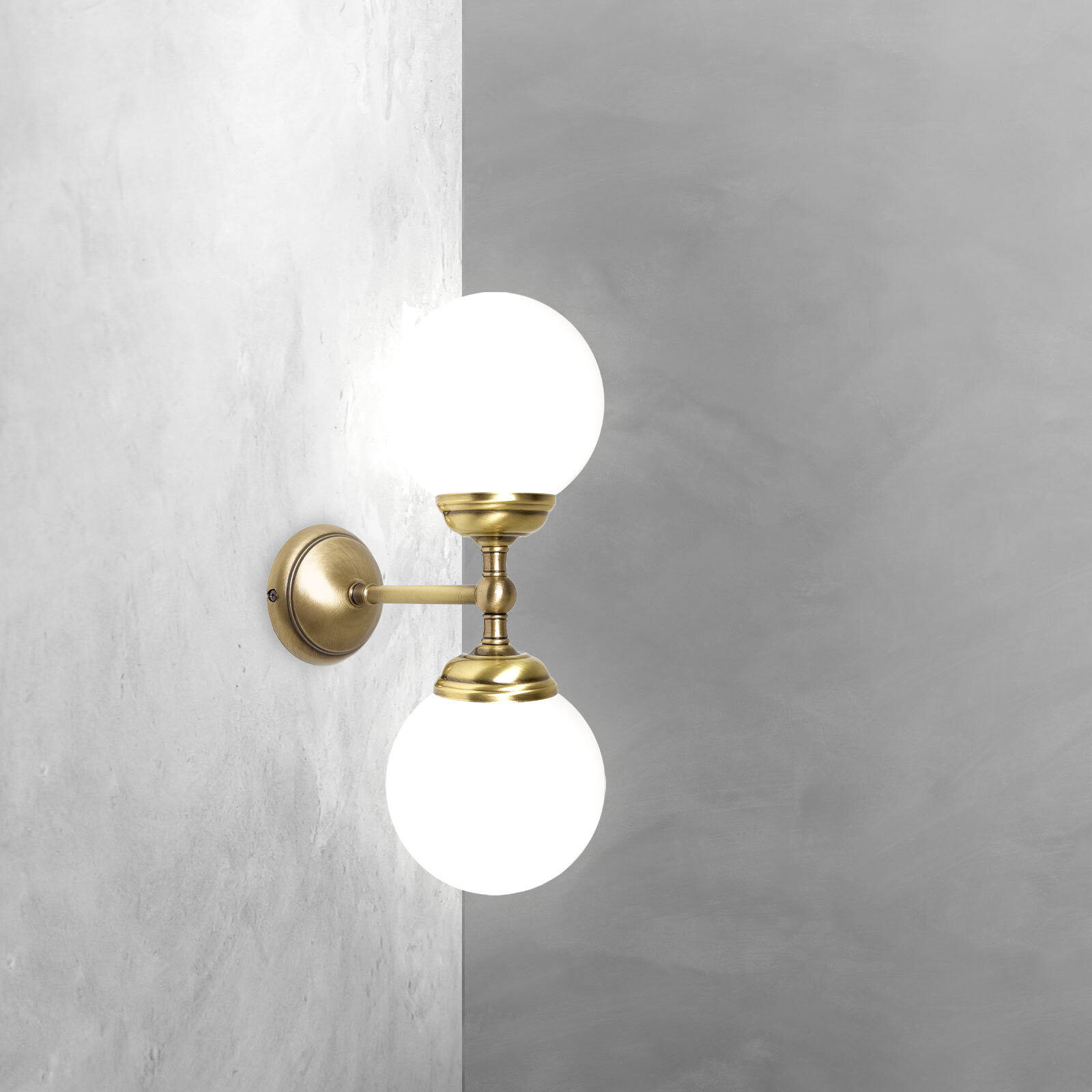 Badlampe Wand H: 36 cm 2-flammig E14 Glas Messing