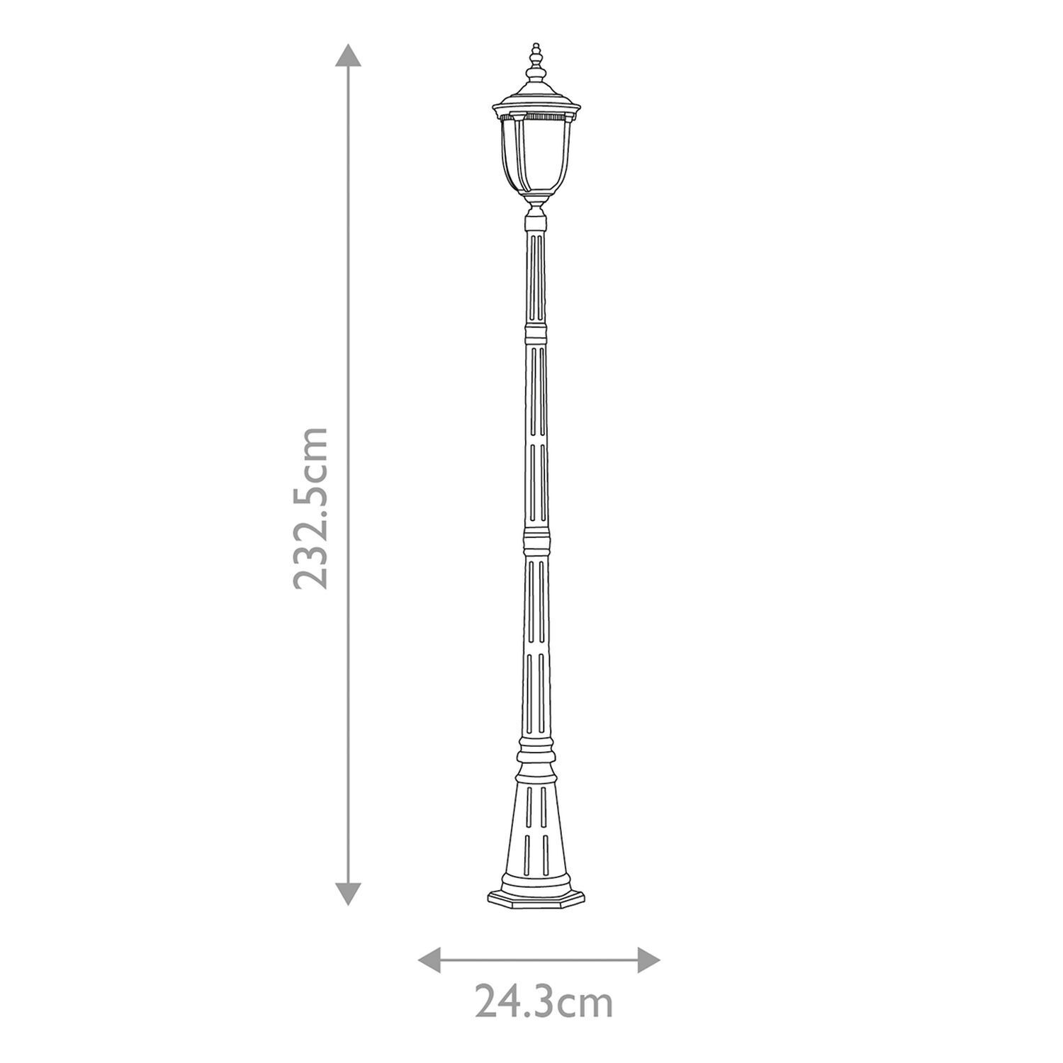 Mastleuchte Rustikal 232,5 cm hoch IP44 E27 Alu Glas Straßenlaterne, Lampe, Gartenlaterne, Stativenform, Metall