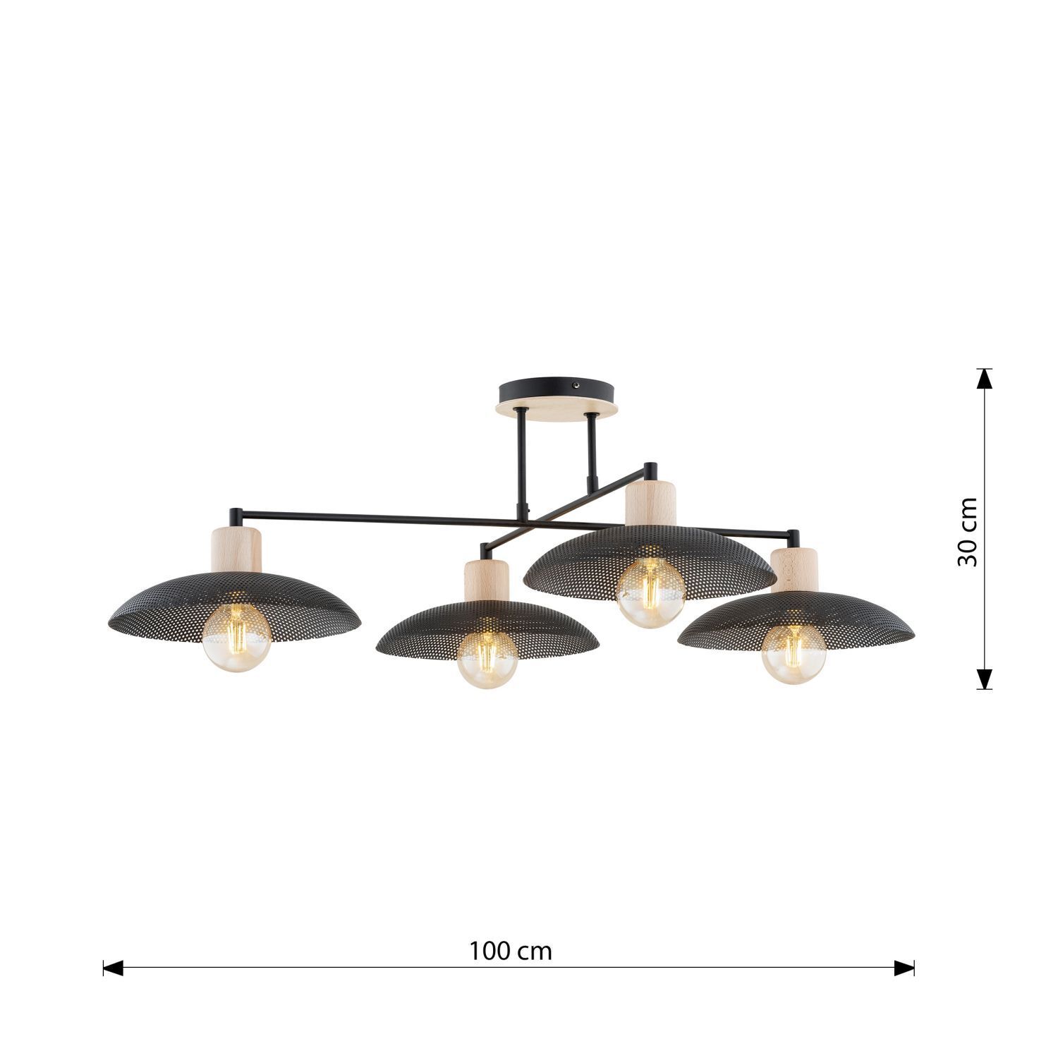 Deckenlampe Schwarz Holzoptik 100 cm lang Metall E27 4-flammig Leuchte, Deckenleuchte