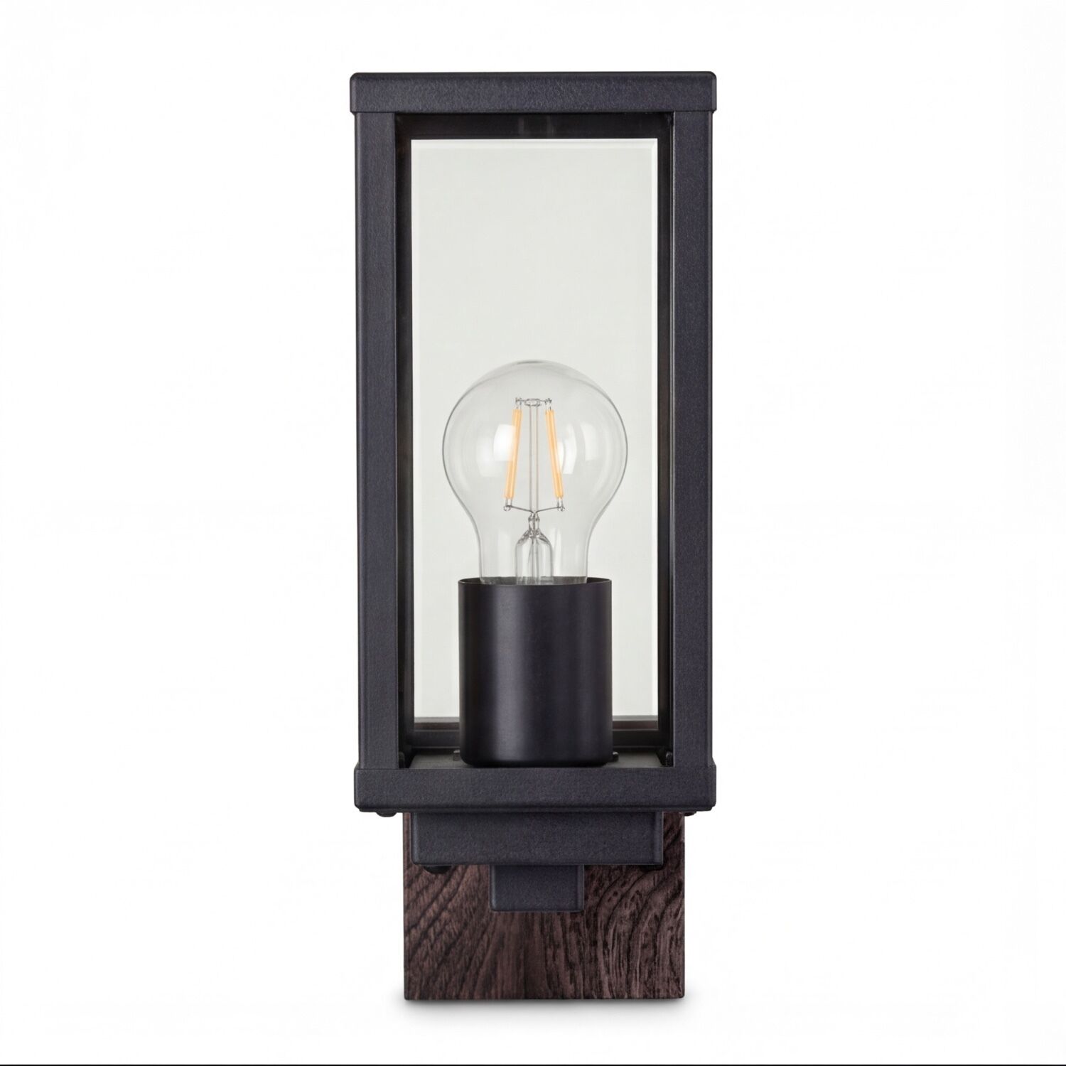 Wandleuchte, Lampe, Glühbirne, Holzsockel, Auffangrahmen