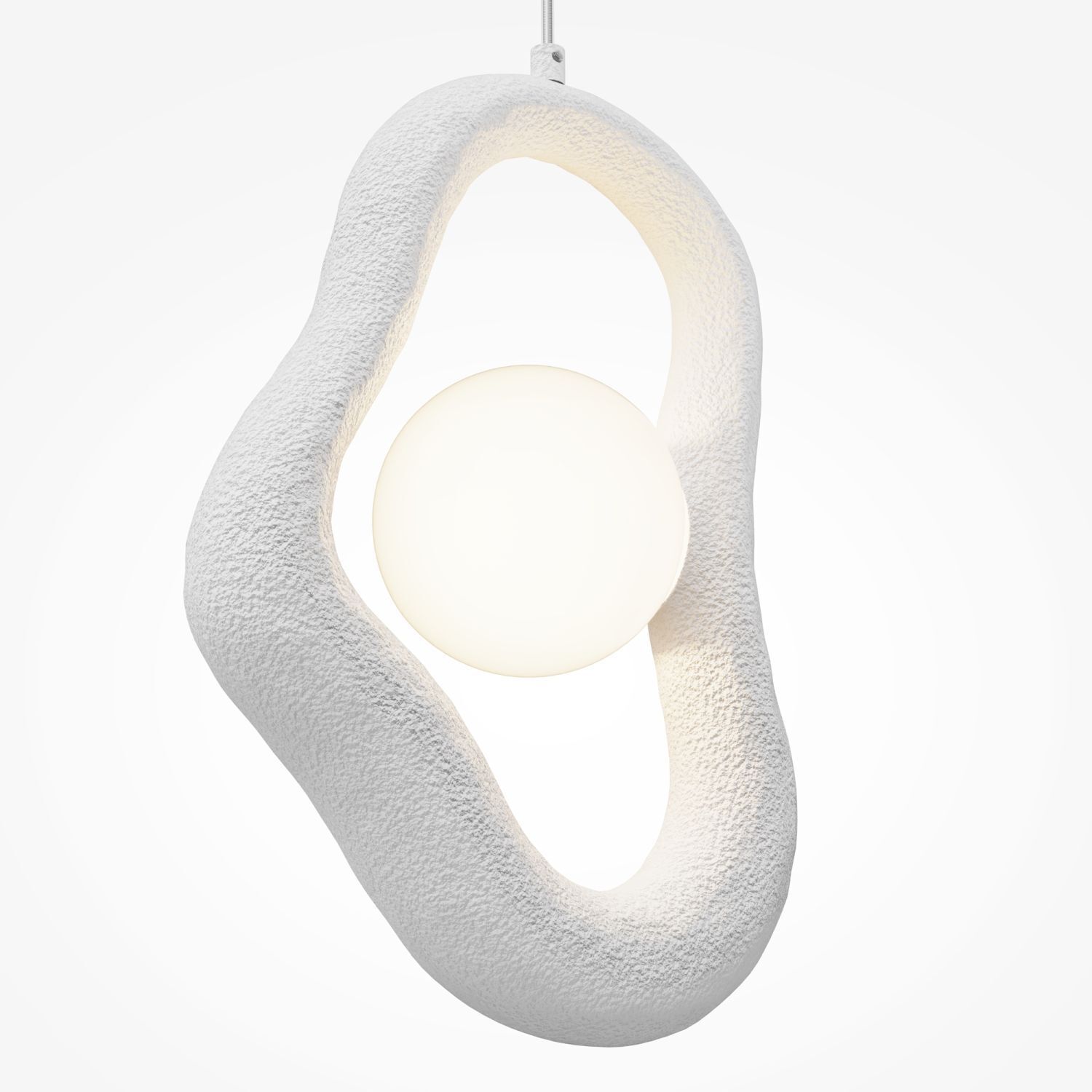 Weiße Pendelleuchte Beton Glas L:27,5 cm G9 blendarm Hängelampe, LED-Lampe, weiß, Kugellicht, Kunststoffstruktur