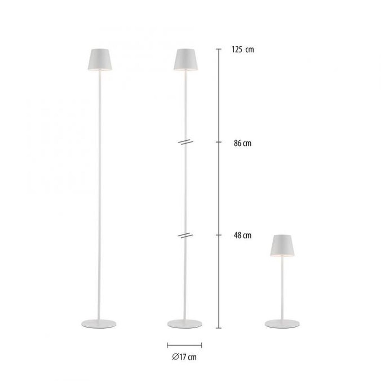 LED Akku Stehlampe Weiß IP54 125 cm Touch Dimmen 3000 K Lampe, Lampenschirm
