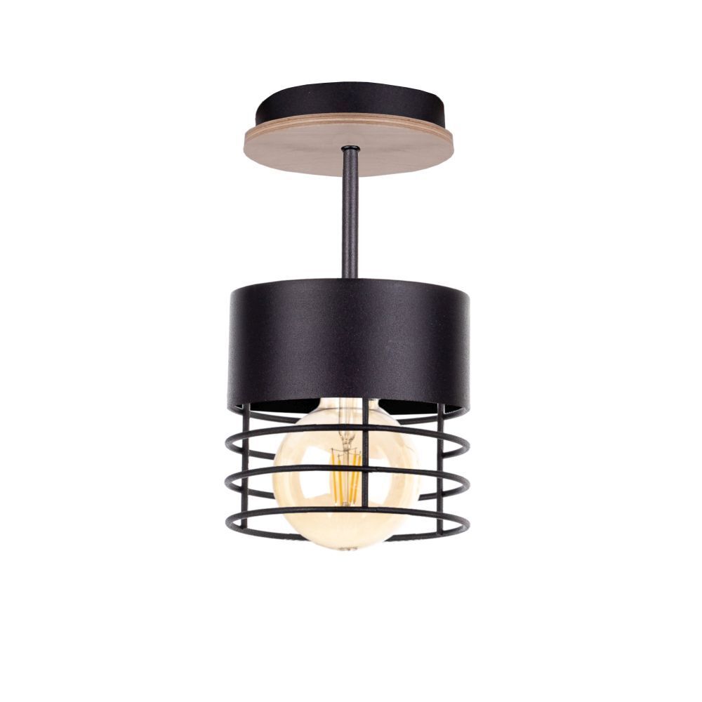 Lampe de plafond Moderne Métal Bois Noir Ø12cm rond Deckenleuchte, Leuchte