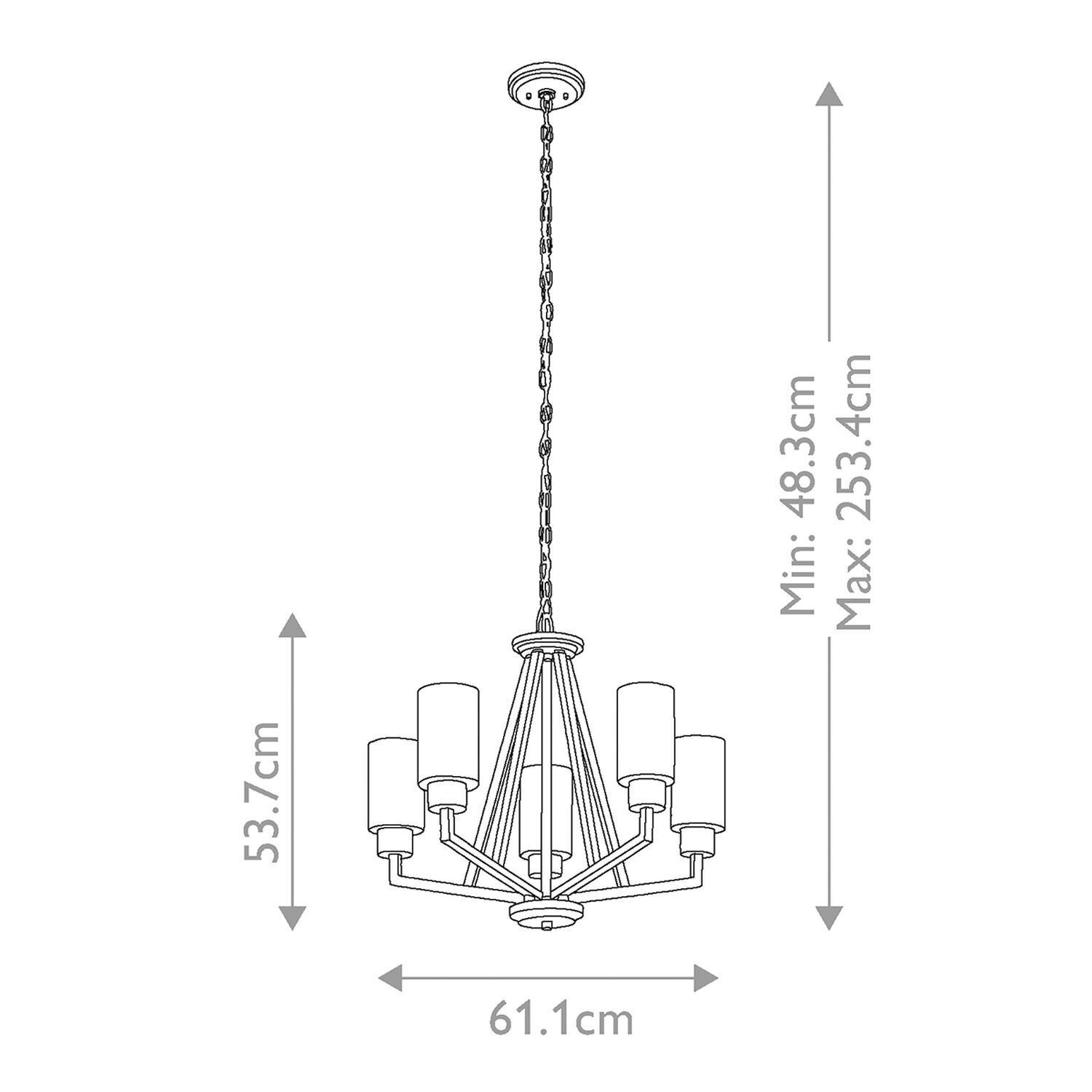 Kronleuchter E27 61,1 cm breit in Messing aus Metall Glas Kronleuchter, Hängeleuchte, Metall, Sechsarmig, Kette