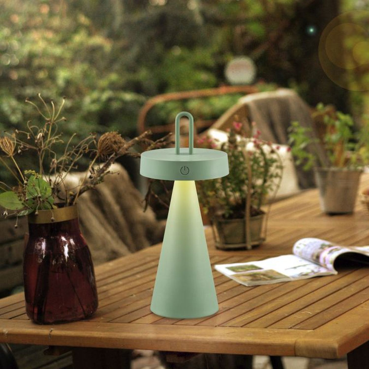 LED Akku Tischlampe Dimmer Touch Grün IP44 28,9 cm Moebel, Tabelle, Tischplatte, Esstisch, Pflanze