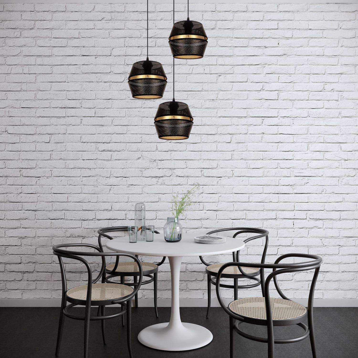 Lampe à suspendre ronde noir or métal L:45 cm E27 3-flmg