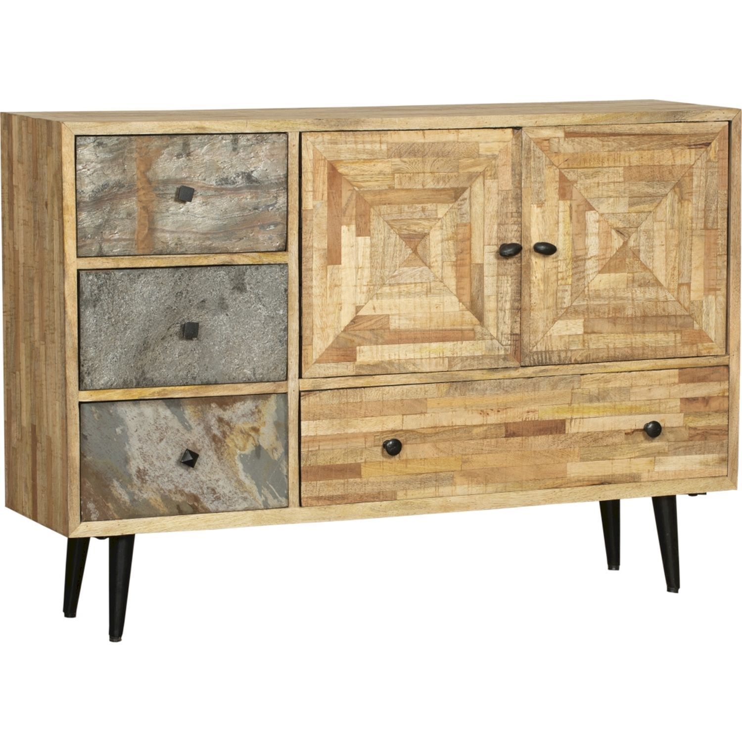 Sideboard bois acier L : 117 cm avec tiroirs portes Moebel, Anrichte, Kabinett