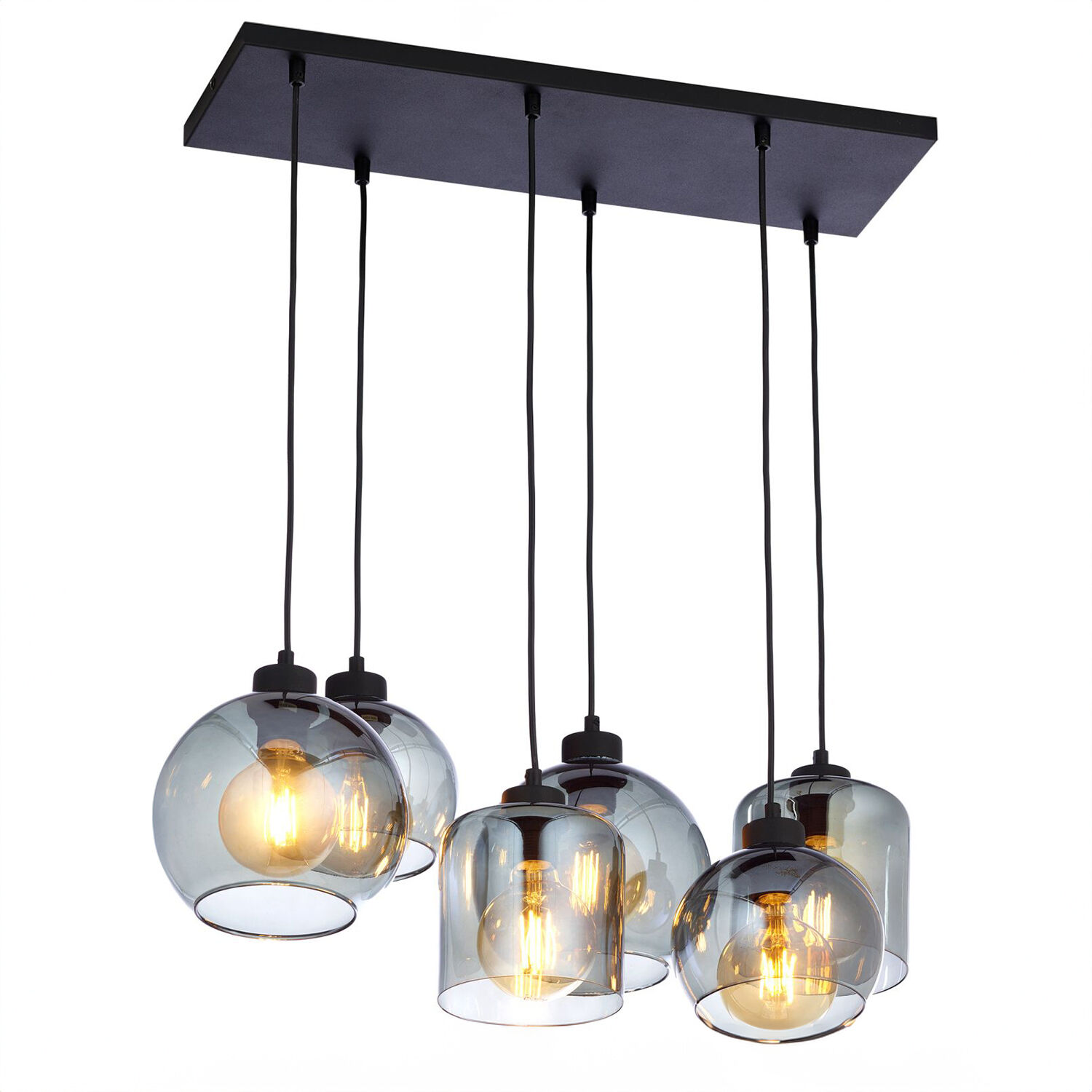 Pendelleuchte Rauchglas 6-flammig E27 verstellbar Leuchte, Lampe, Kronleuchter