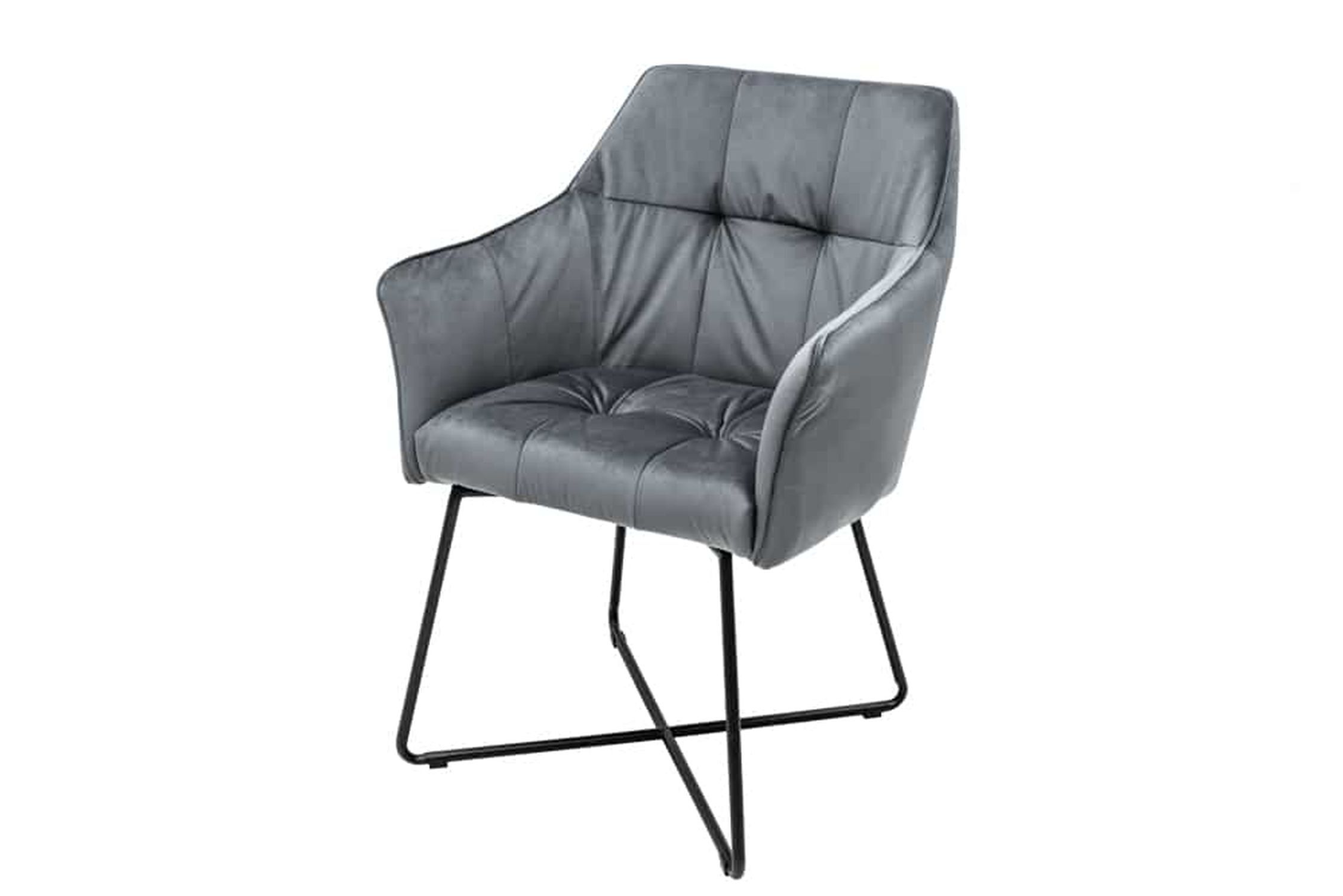 Chaise avec accoudoirs Gris Noir en velours Métal design moderne