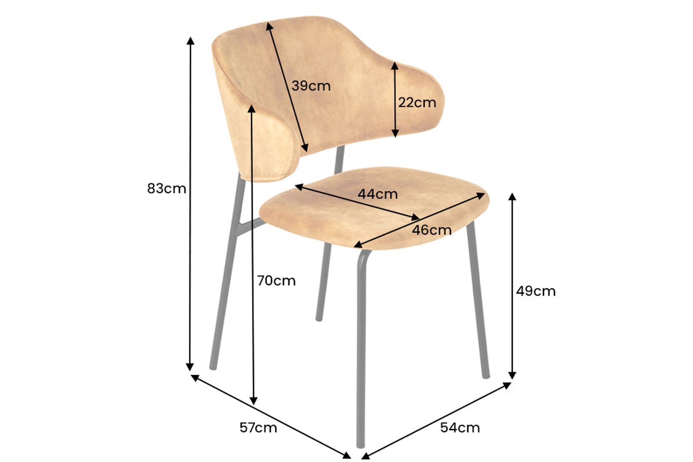Esszimmerstuhl Samt Metall in Gelb Schwarz Retro Moebel, Sperrholz, Holz, Stuhl